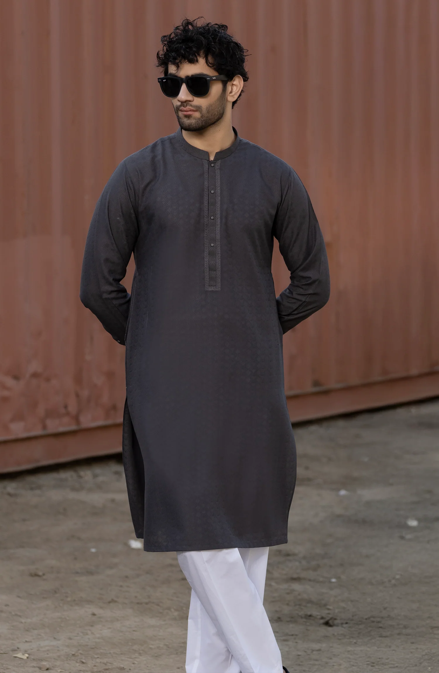 GREY BLENDED EMBROIDERED KURTA - Image 7