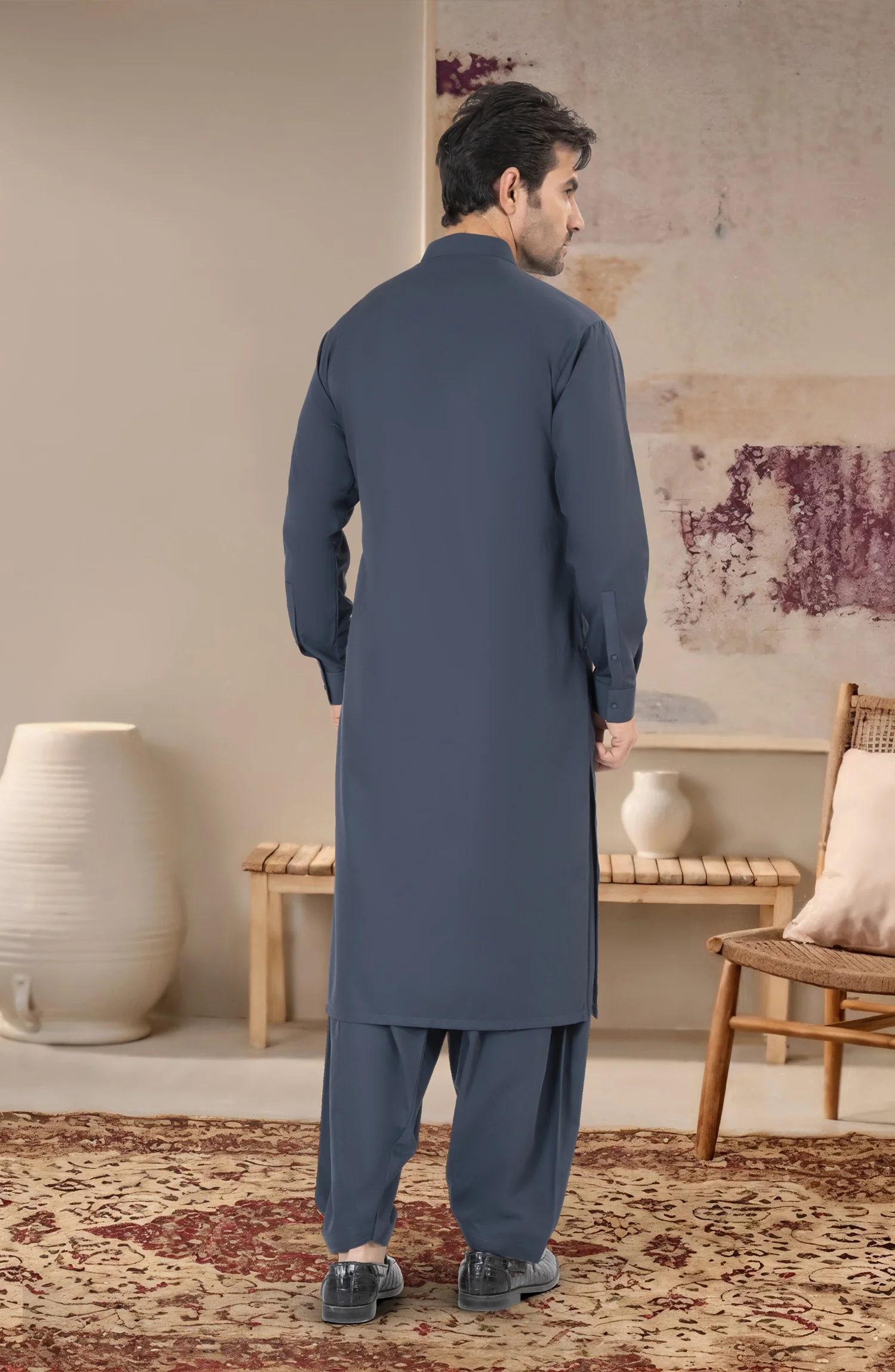 GREYISH-BLUE BLENDED KAMEEZ SHALWAR - Image 6