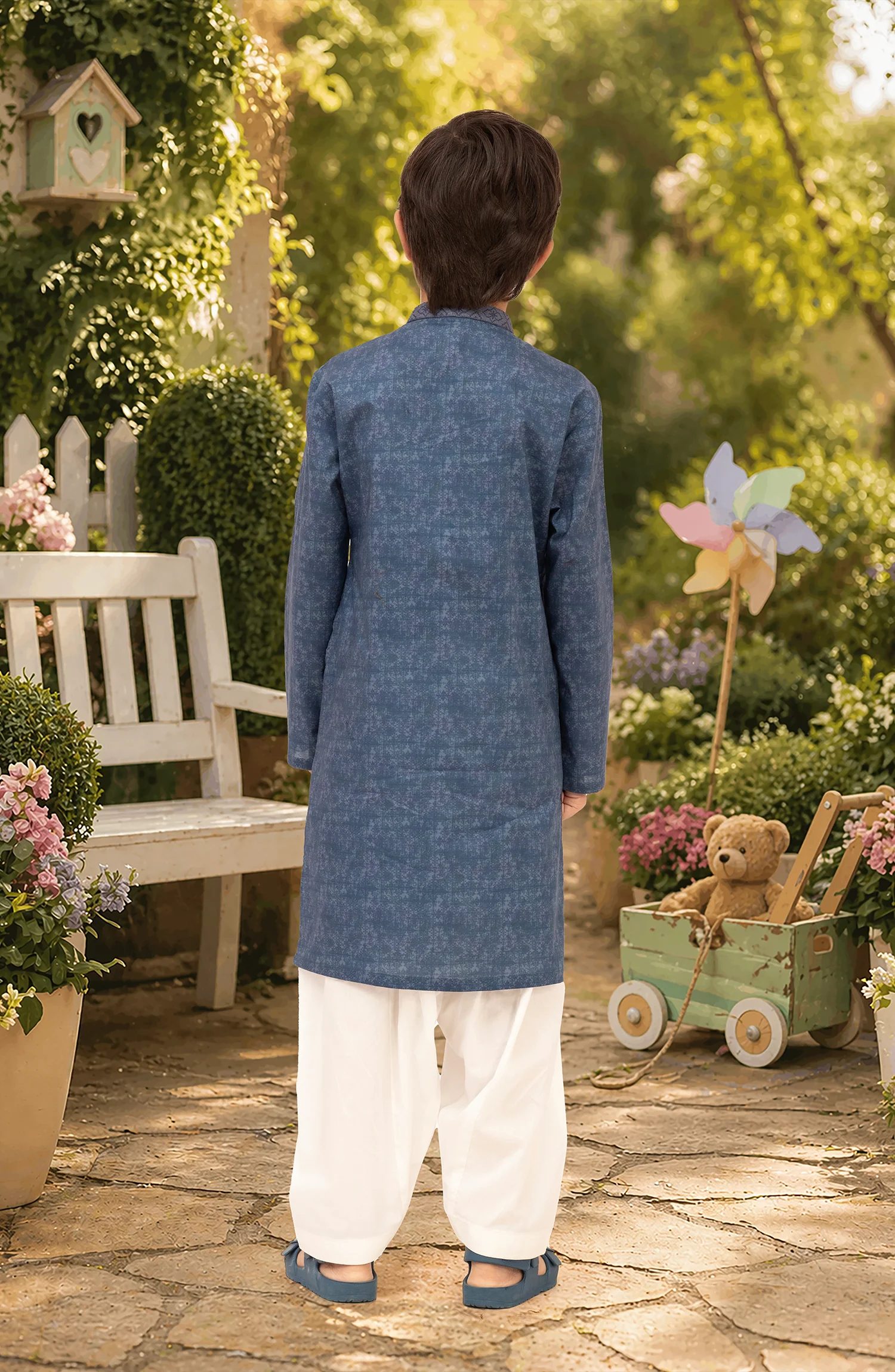 INK-BLUE 100% COTTON EMBROIDERED KURTA - Image 4