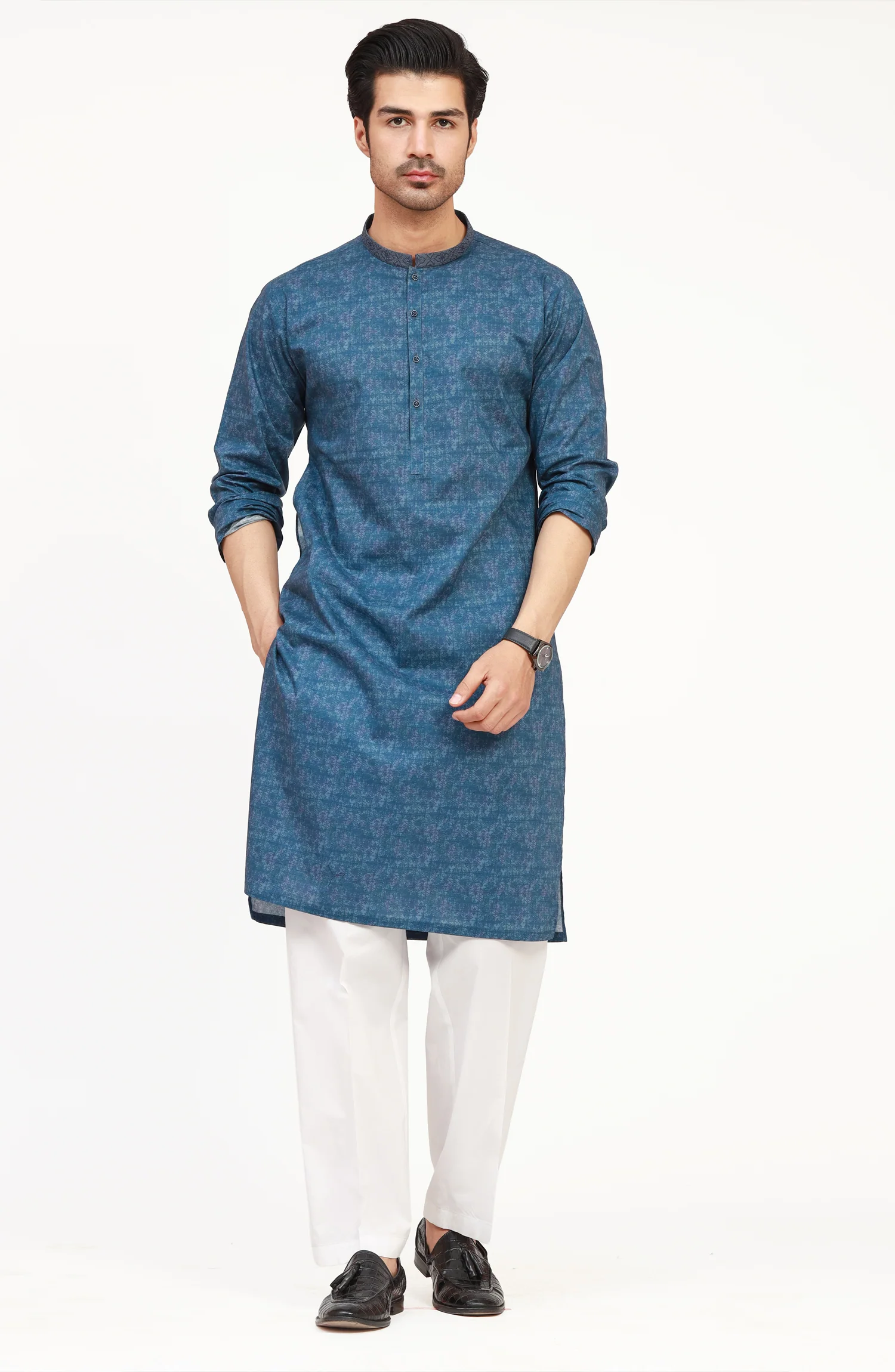 INK-BLUE 100% COTTON PRINTED KURTA - Image 10