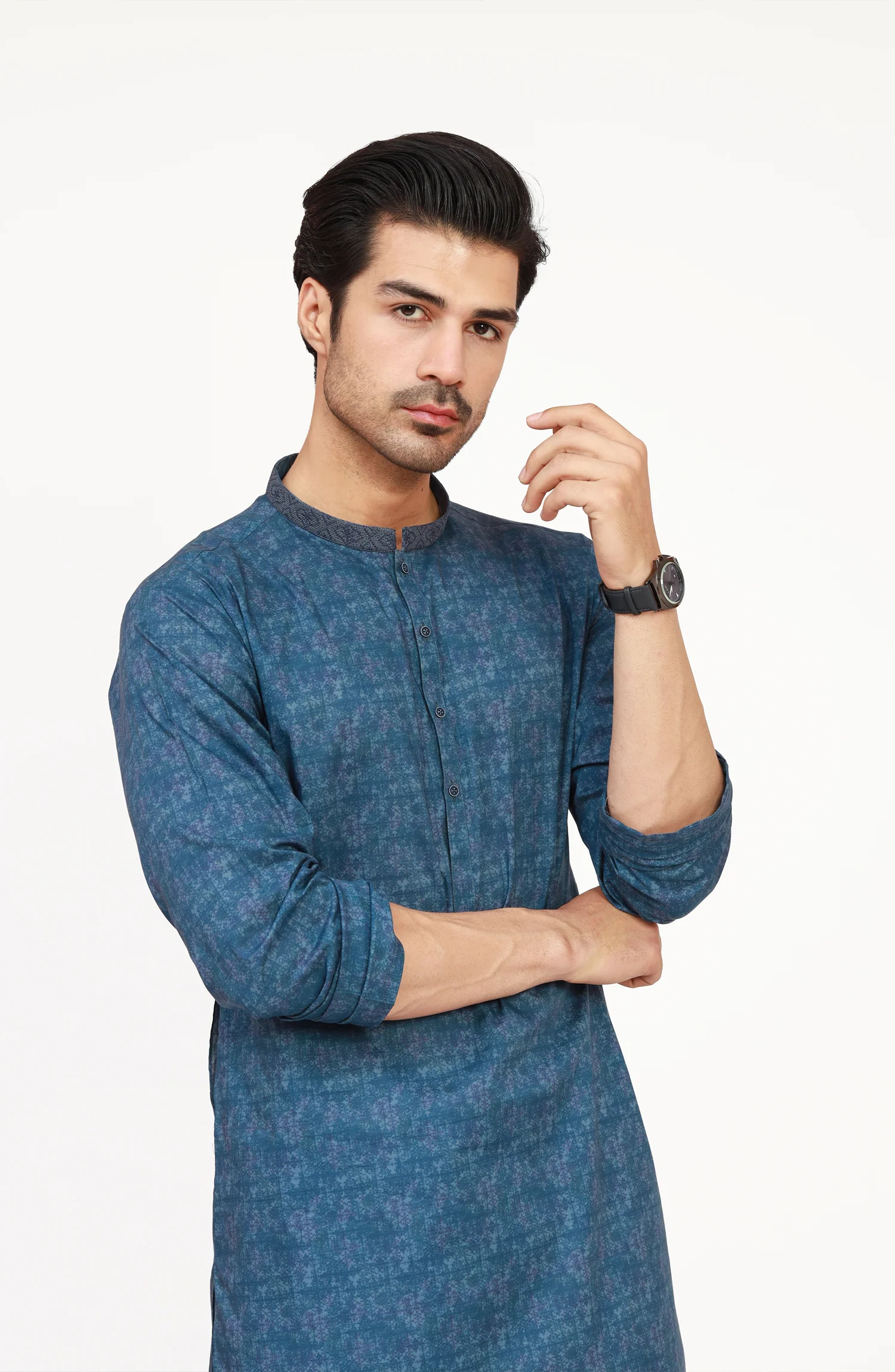 INK-BLUE 100% COTTON PRINTED KURTA - Image 7
