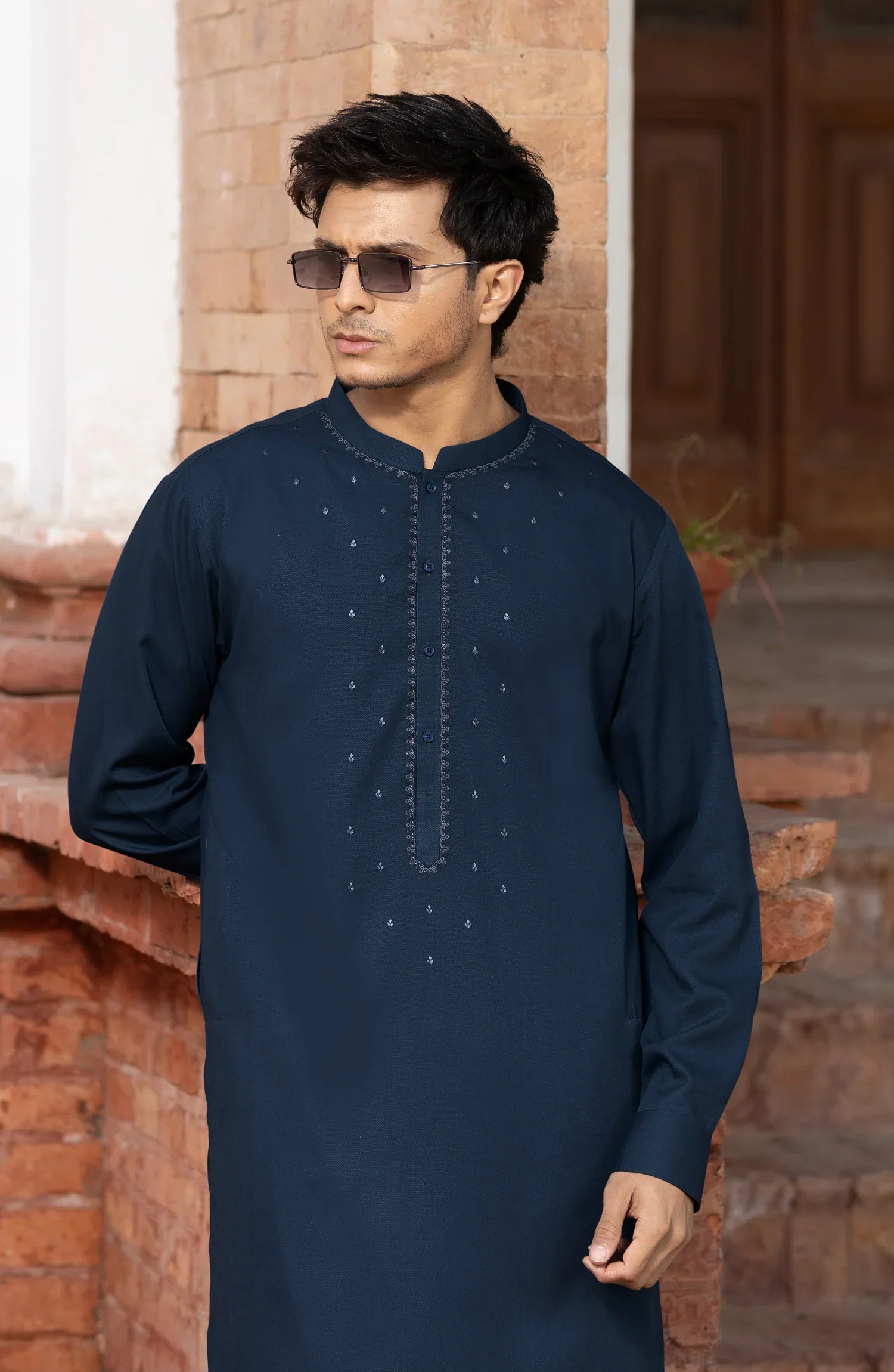 INK-BLUE BLENDED EMBROIDERED KAMEEZ SHALWAR - Image 2