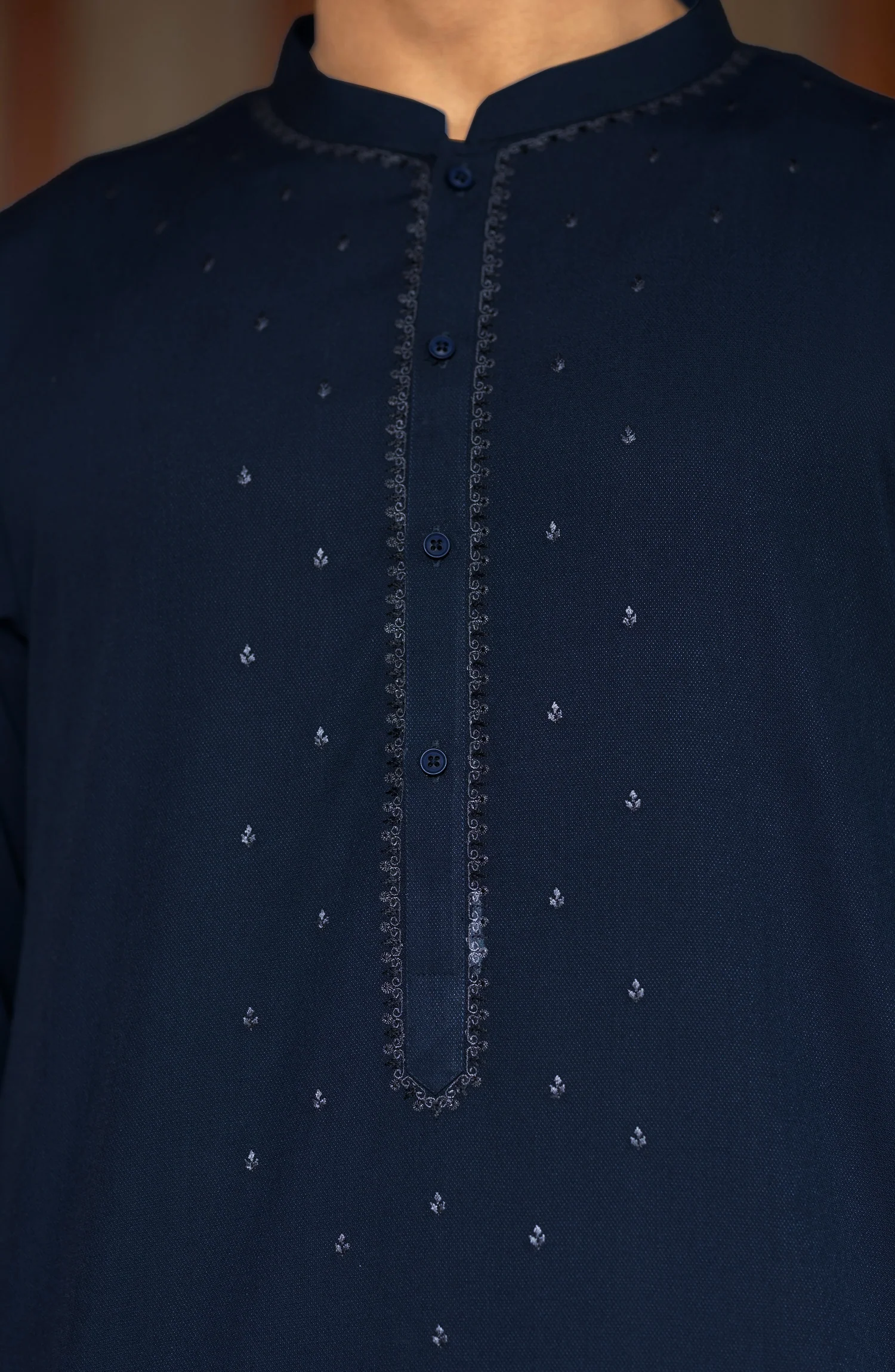 INK-BLUE BLENDED EMBROIDERED KAMEEZ SHALWAR - Image 3
