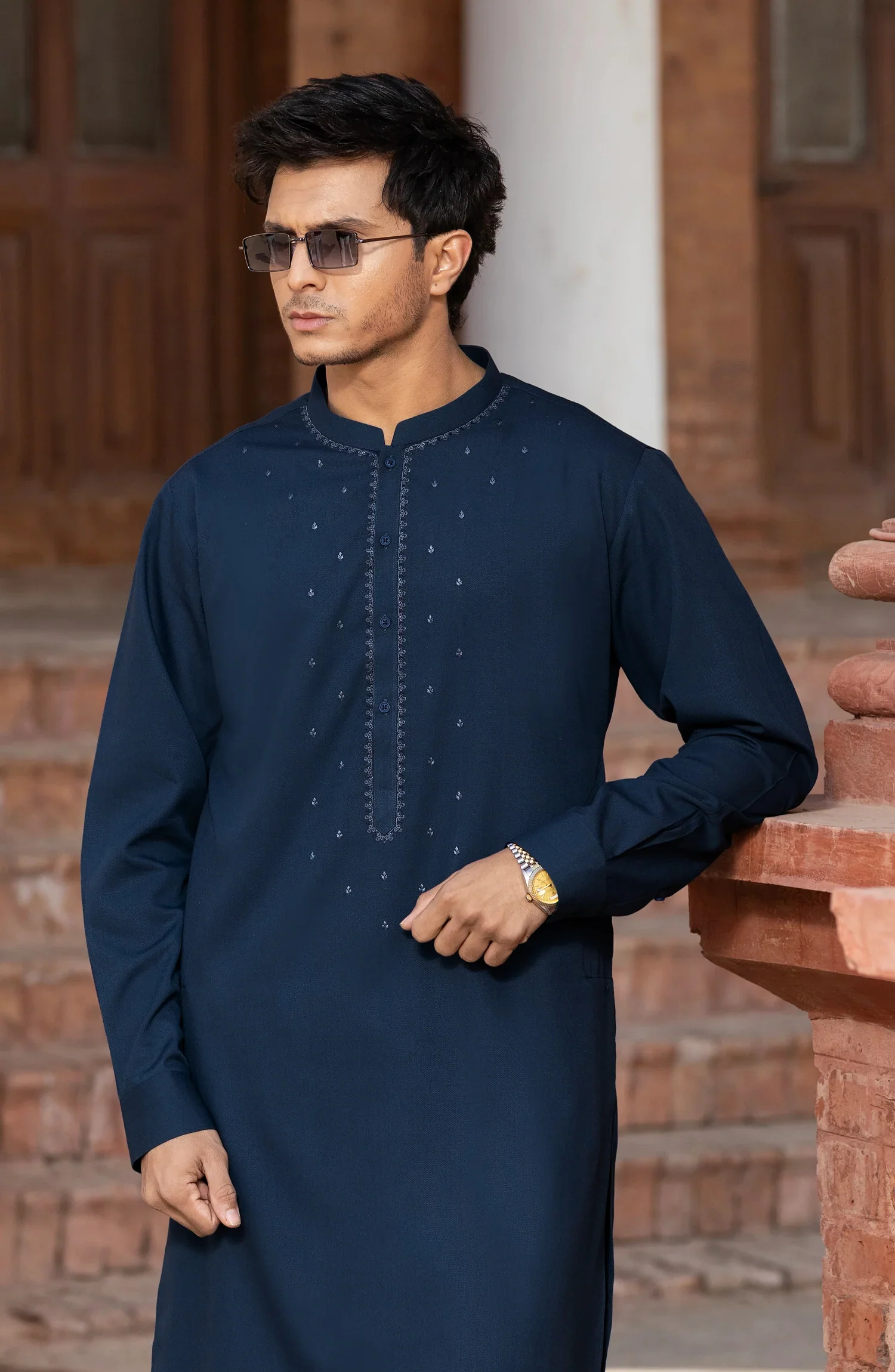 INK-BLUE BLENDED EMBROIDERED KAMEEZ SHALWAR - Image 4