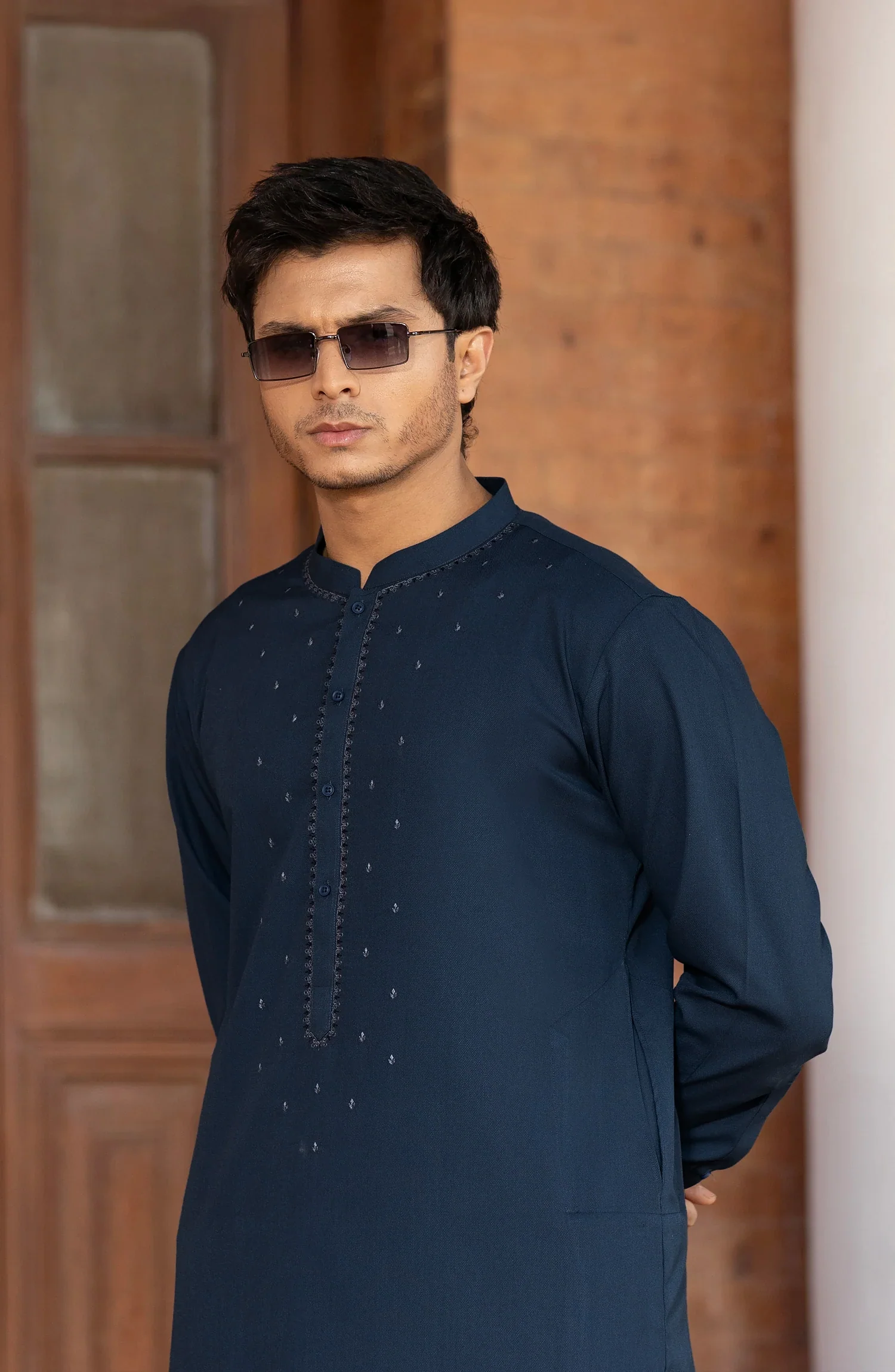 INK-BLUE BLENDED EMBROIDERED KAMEEZ SHALWAR - Image 6