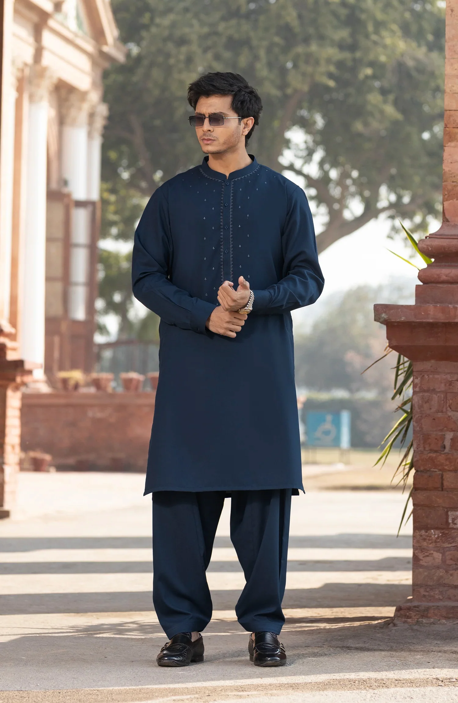 INK-BLUE BLENDED EMBROIDERED KAMEEZ SHALWAR - Image 7