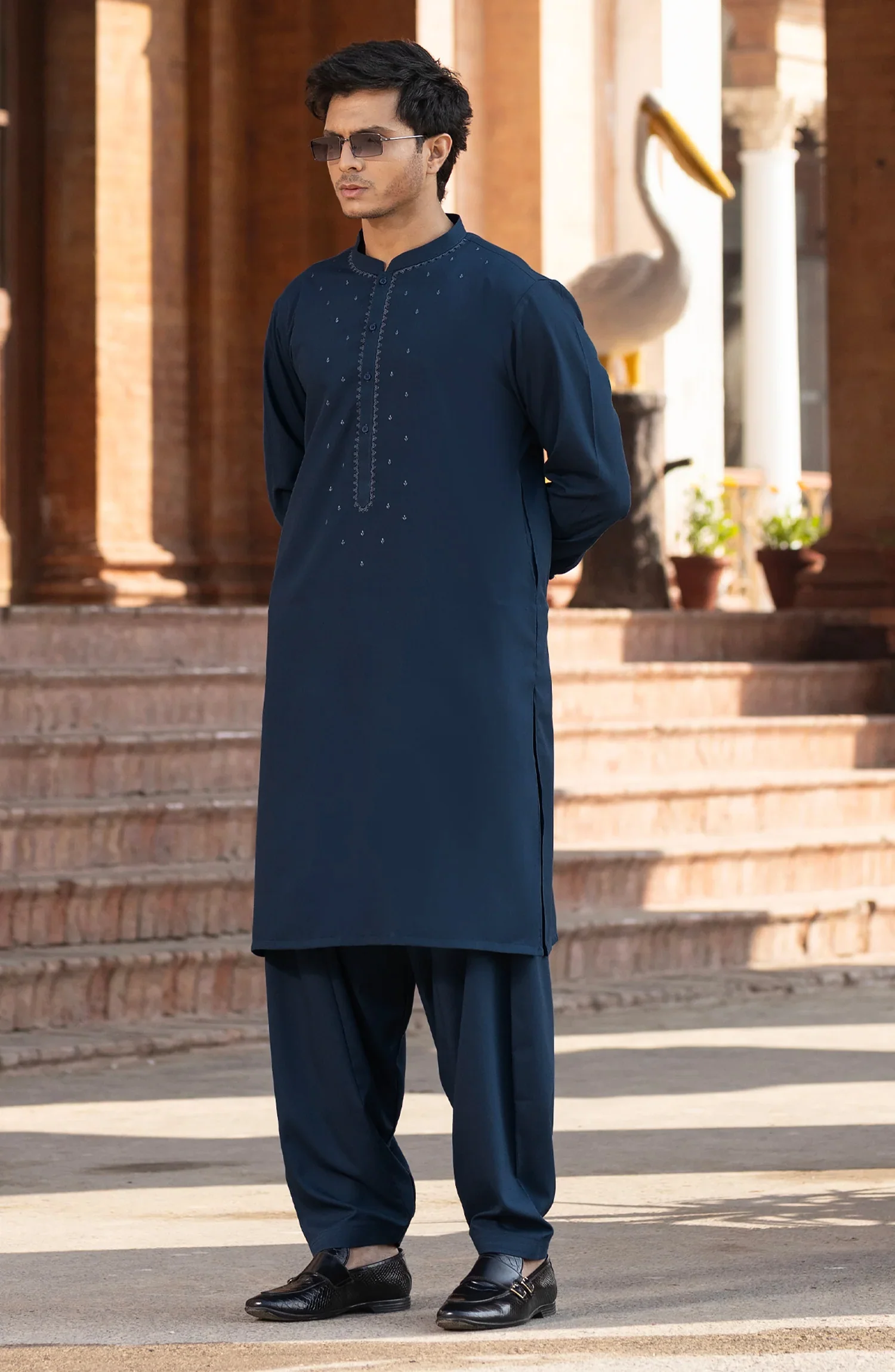 INK-BLUE BLENDED EMBROIDERED KAMEEZ SHALWAR - Image 8