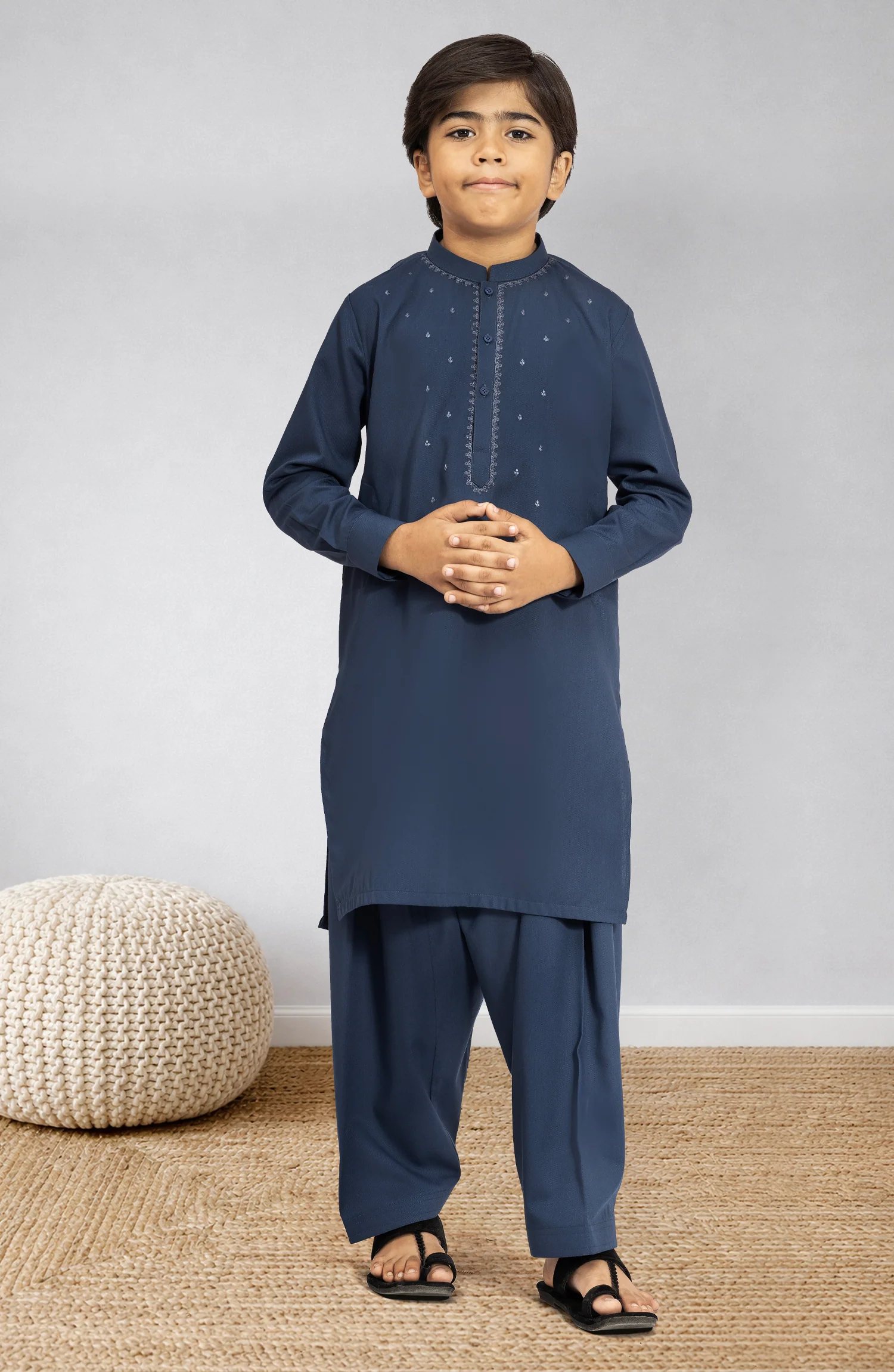 INK-BLUE EMBROIDERED BLENDED KAMEEZ SHALWAR