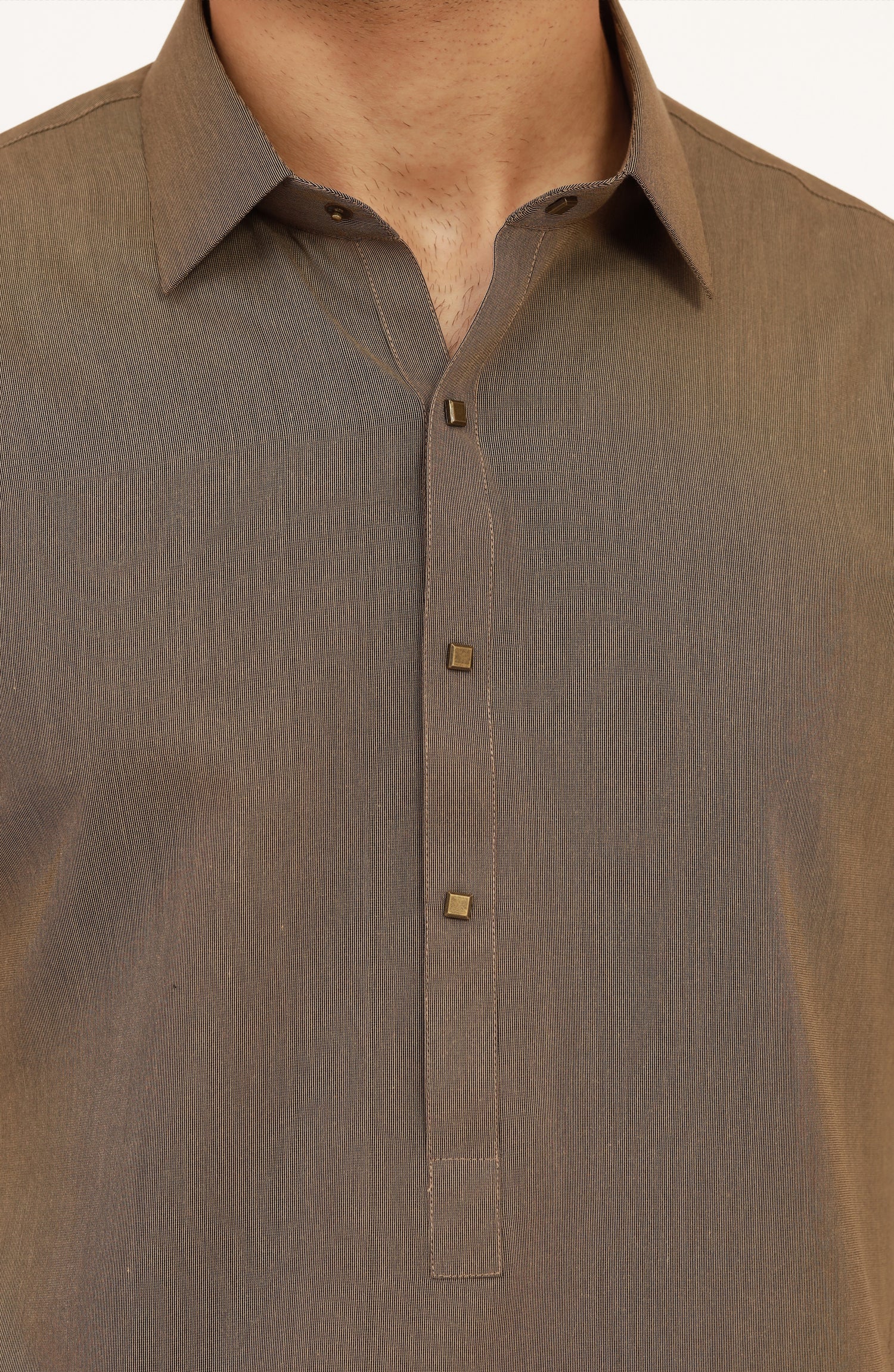 KHAKI-BROWN BLENDED KAMEEZ SHALWAR - Image 3