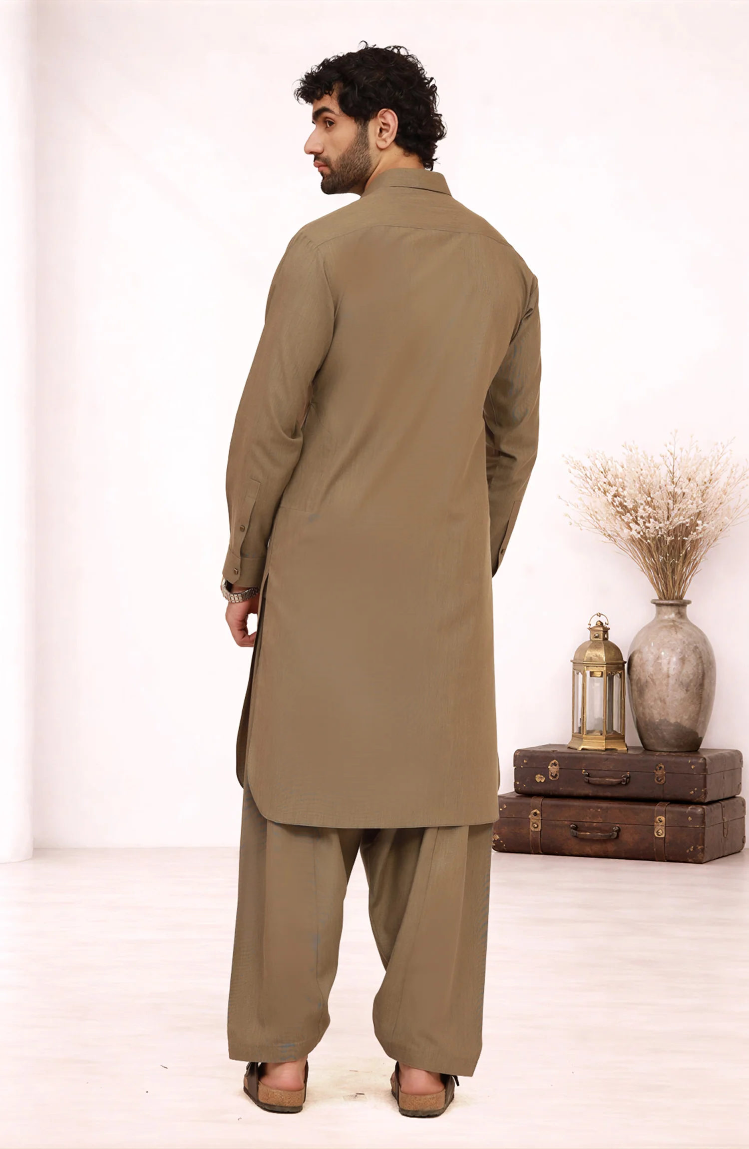 KHAKI-BROWN BLENDED KAMEEZ SHALWAR - Image 4