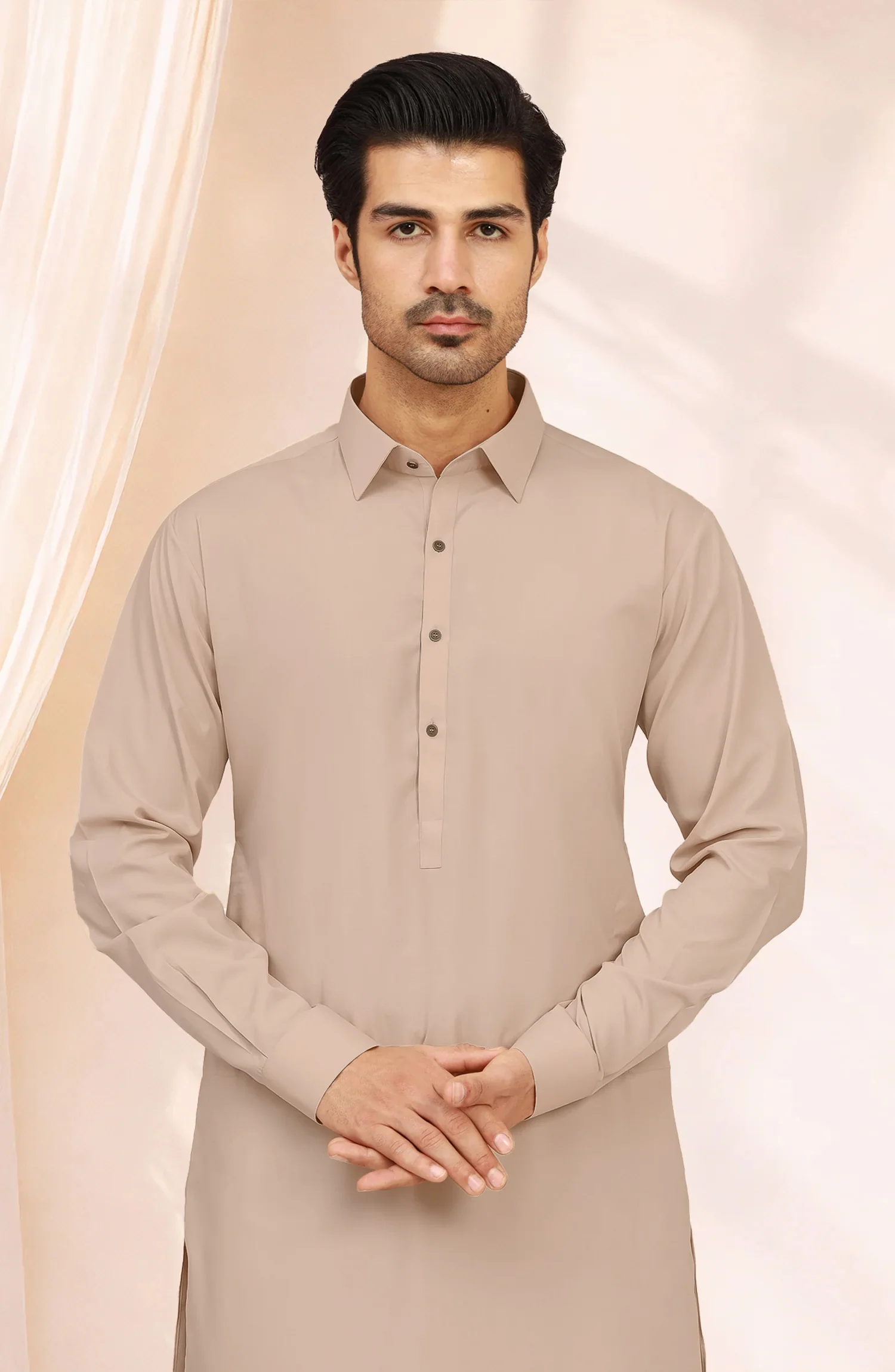LIGHT-BEIGE BLENDED KAMEEZ SHALWAR - Image 2
