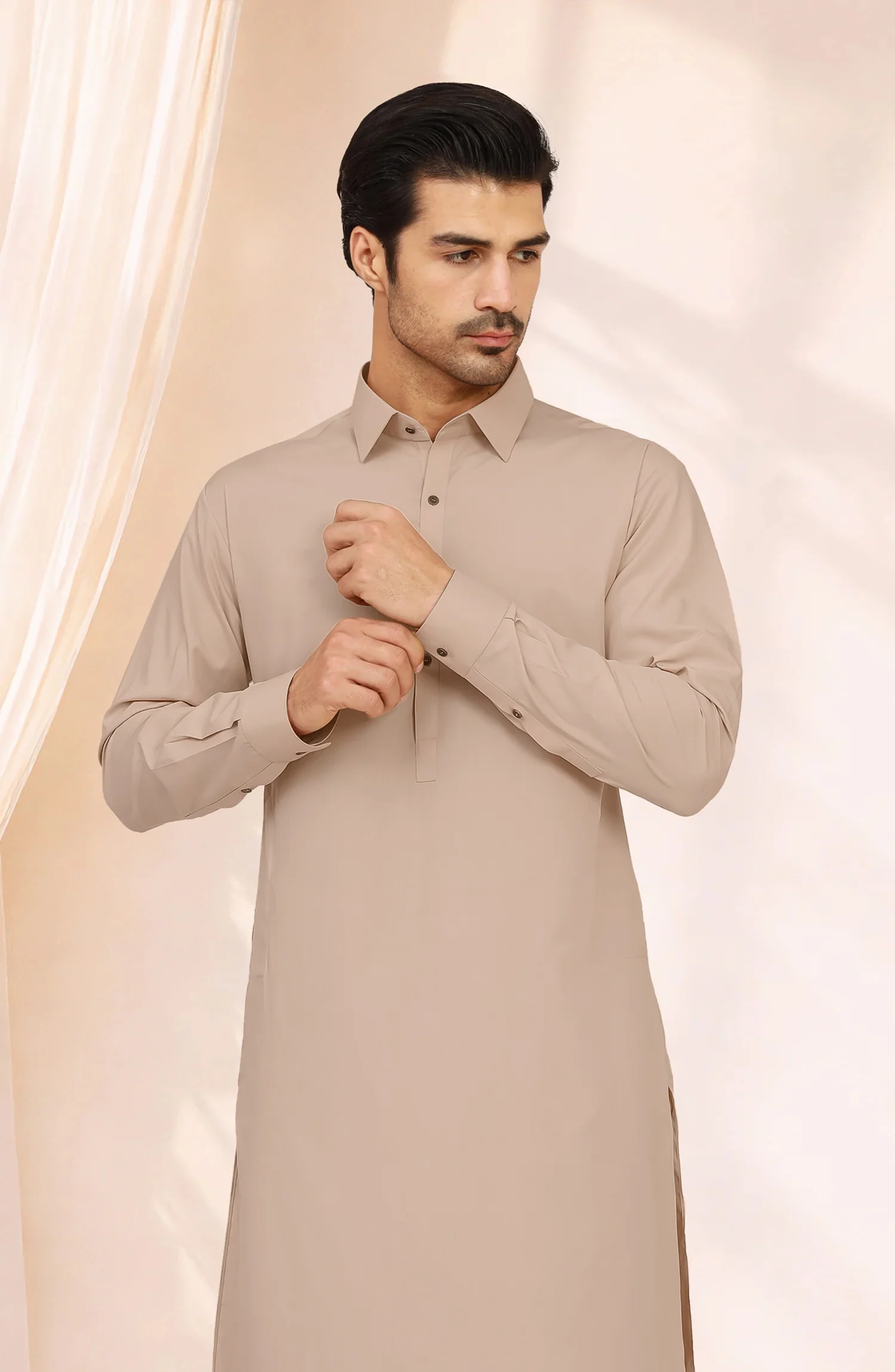 LIGHT-BEIGE BLENDED KAMEEZ SHALWAR - Image 5