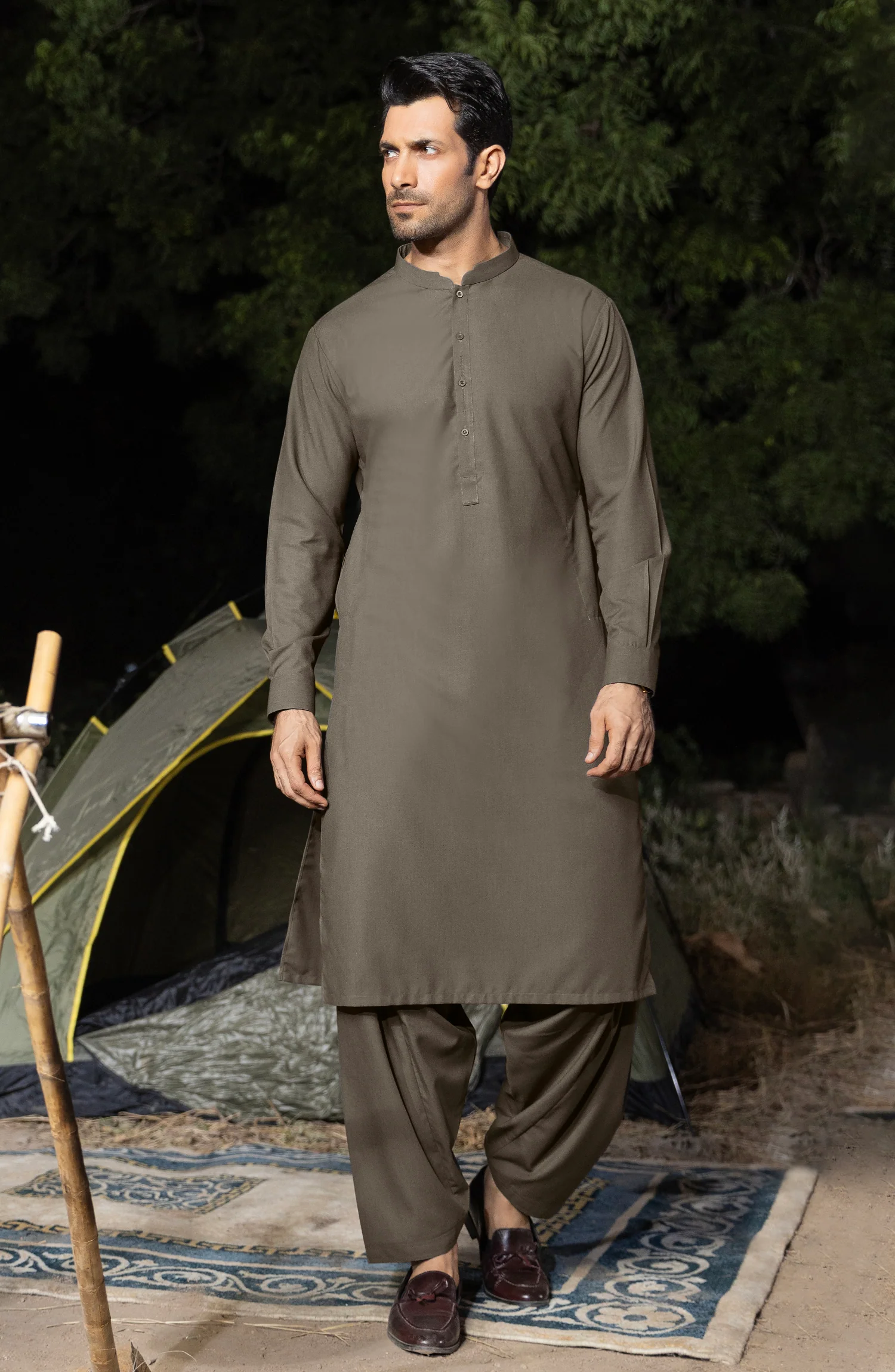 LIGHT BROWN BLENDED KAMEEZ SHALWAR - Image 3