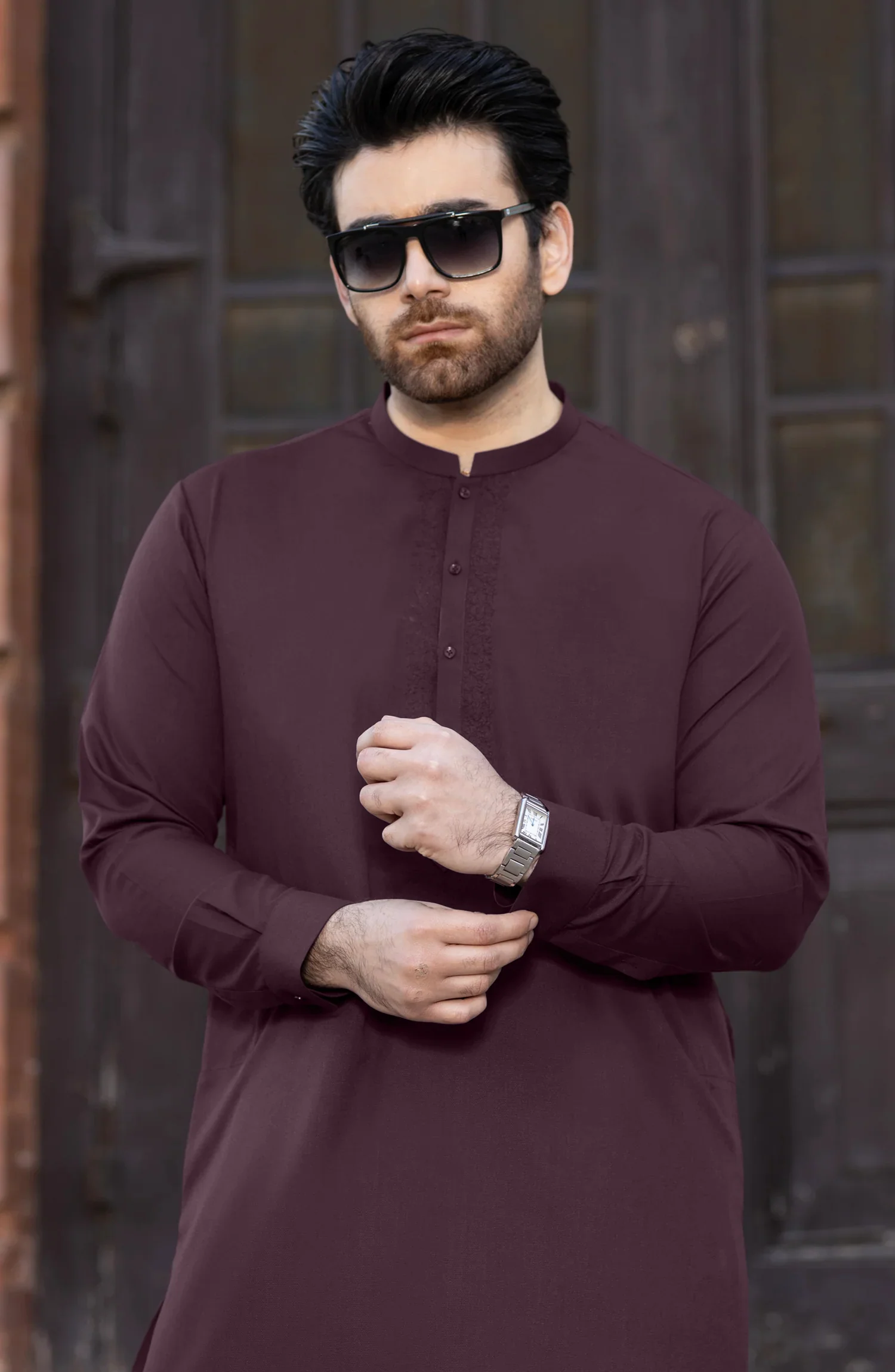 LIGHT-BURGUNDY EMBROIDERED BLENDED KAMEEZ SHALWAR - Image 2