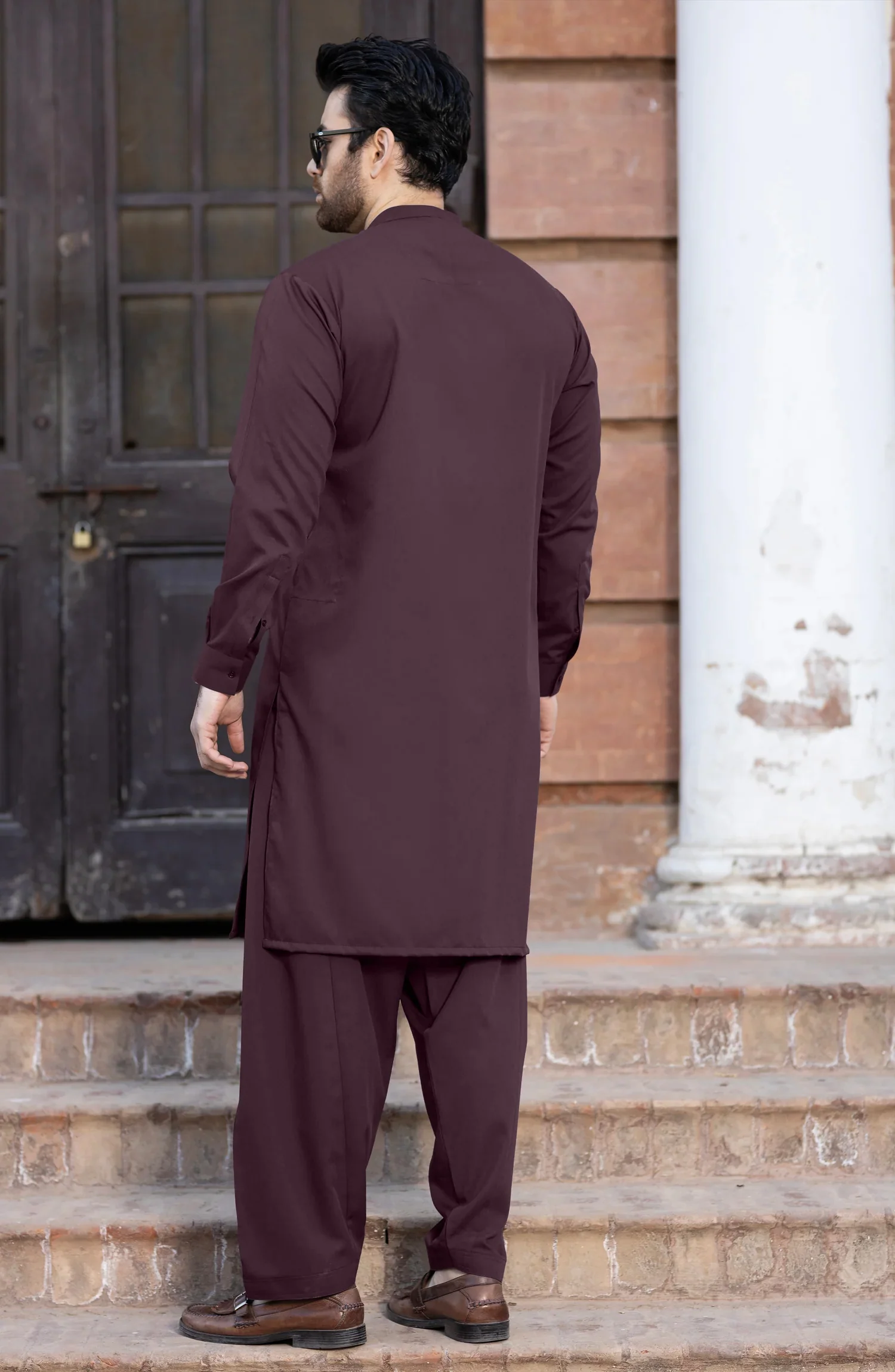 LIGHT-BURGUNDY EMBROIDERED BLENDED KAMEEZ SHALWAR - Image 6