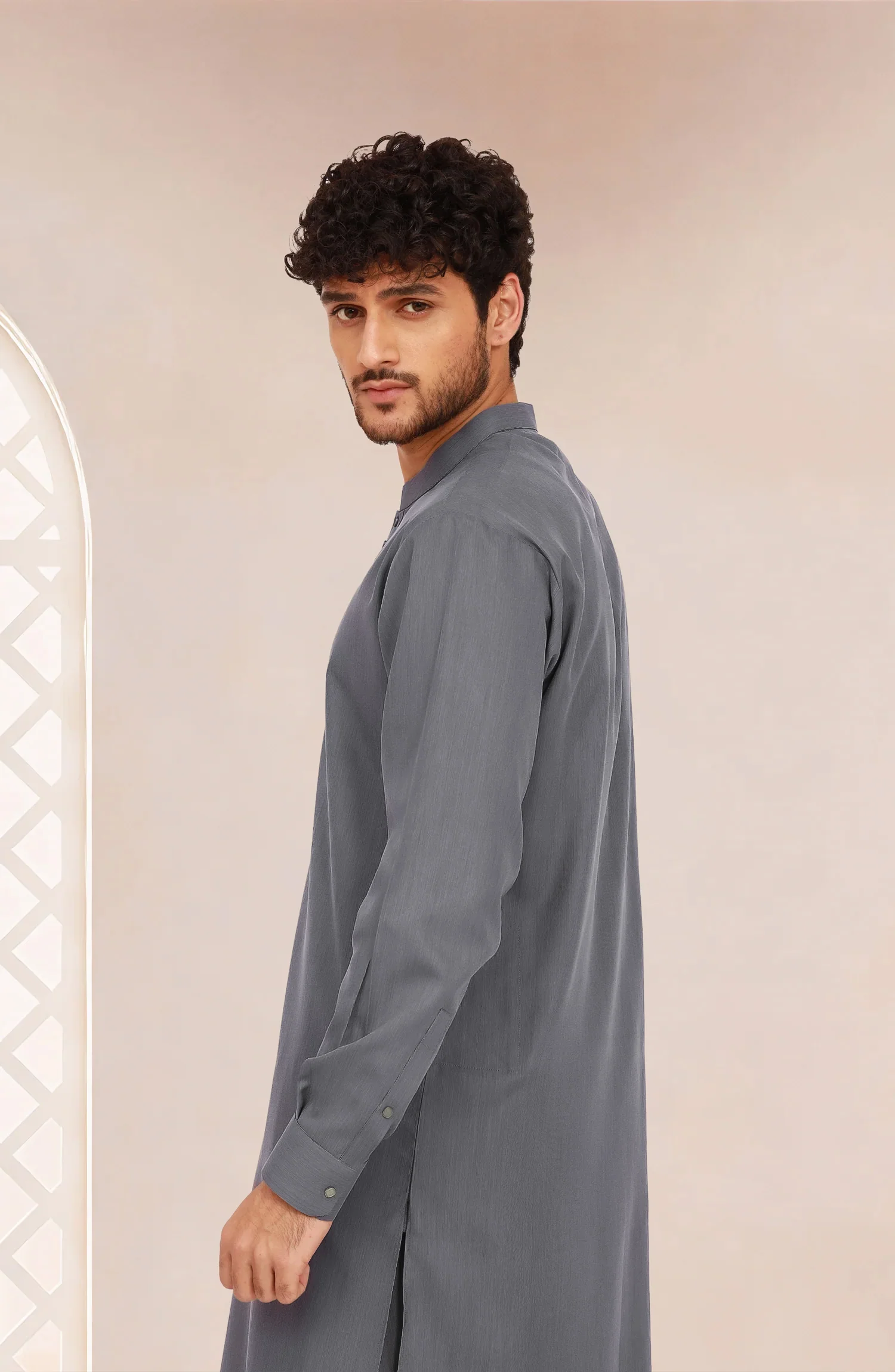 LIGHT-GREY BLENDED KAMEEZ SHALWAR - Image 7