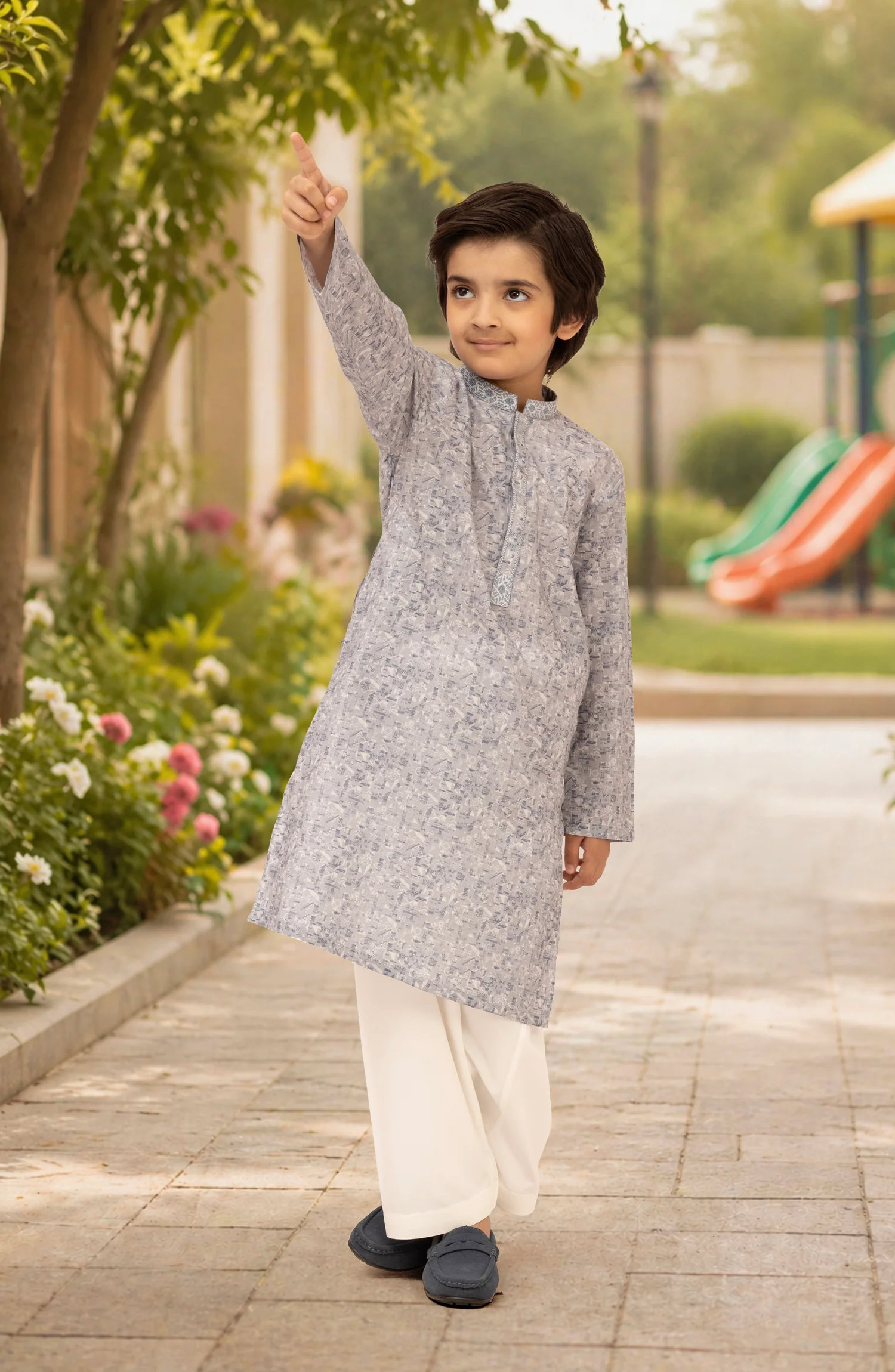 LIGHT-INDIGO 100%COTTON PRINTED KURTA - Image 2