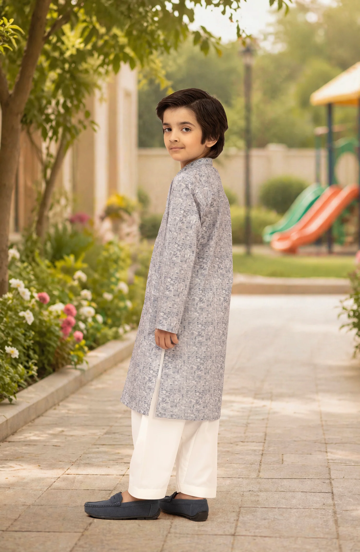 LIGHT-INDIGO 100%COTTON PRINTED KURTA - Image 4
