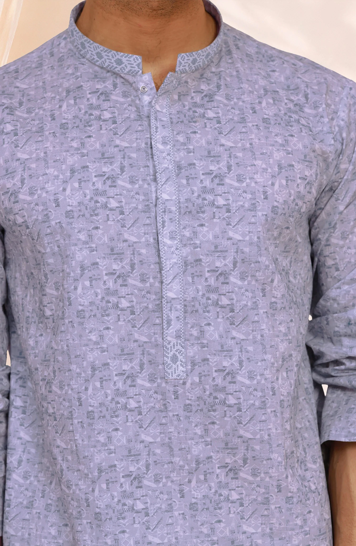LIGHT-INDIGO 100%COTTON PRINTED KURTA - Image 3