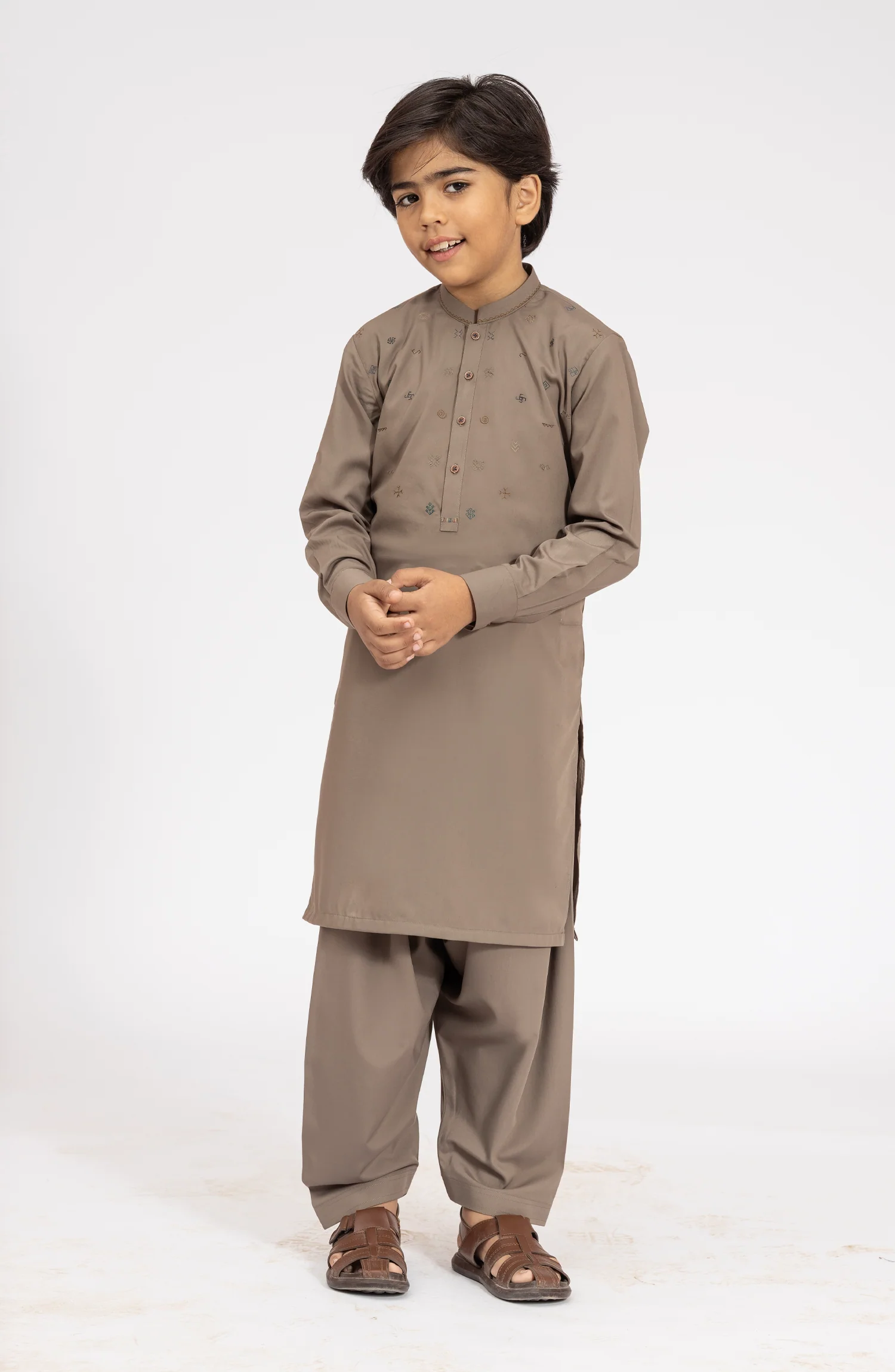 LIGHT-OLIVE EMBROIDERED BLENDED KAMEEZ SHALWAR - Image 3