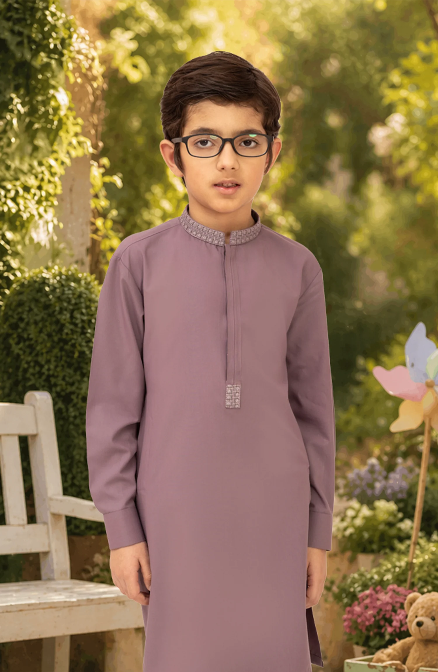LIGHT-PURPLE EMBROIDERED BLENDED KAMEEZ SHALWAR - Image 2
