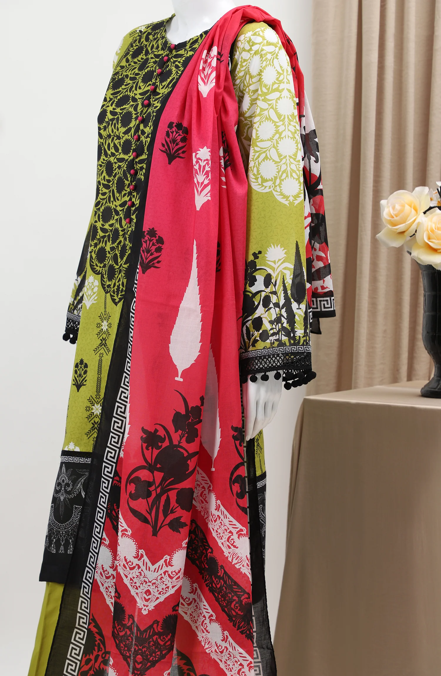 LIME ETHNIC 3PC SUIT STITCHED - Image 2