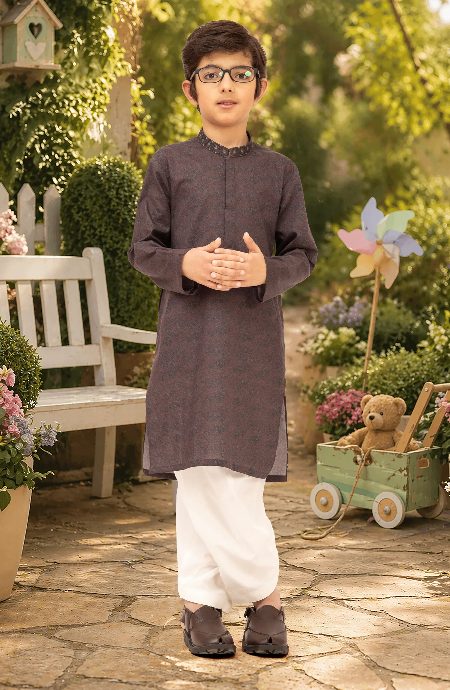 MAROON 100% COTTON EMBROIDERED KURTA - Image 3