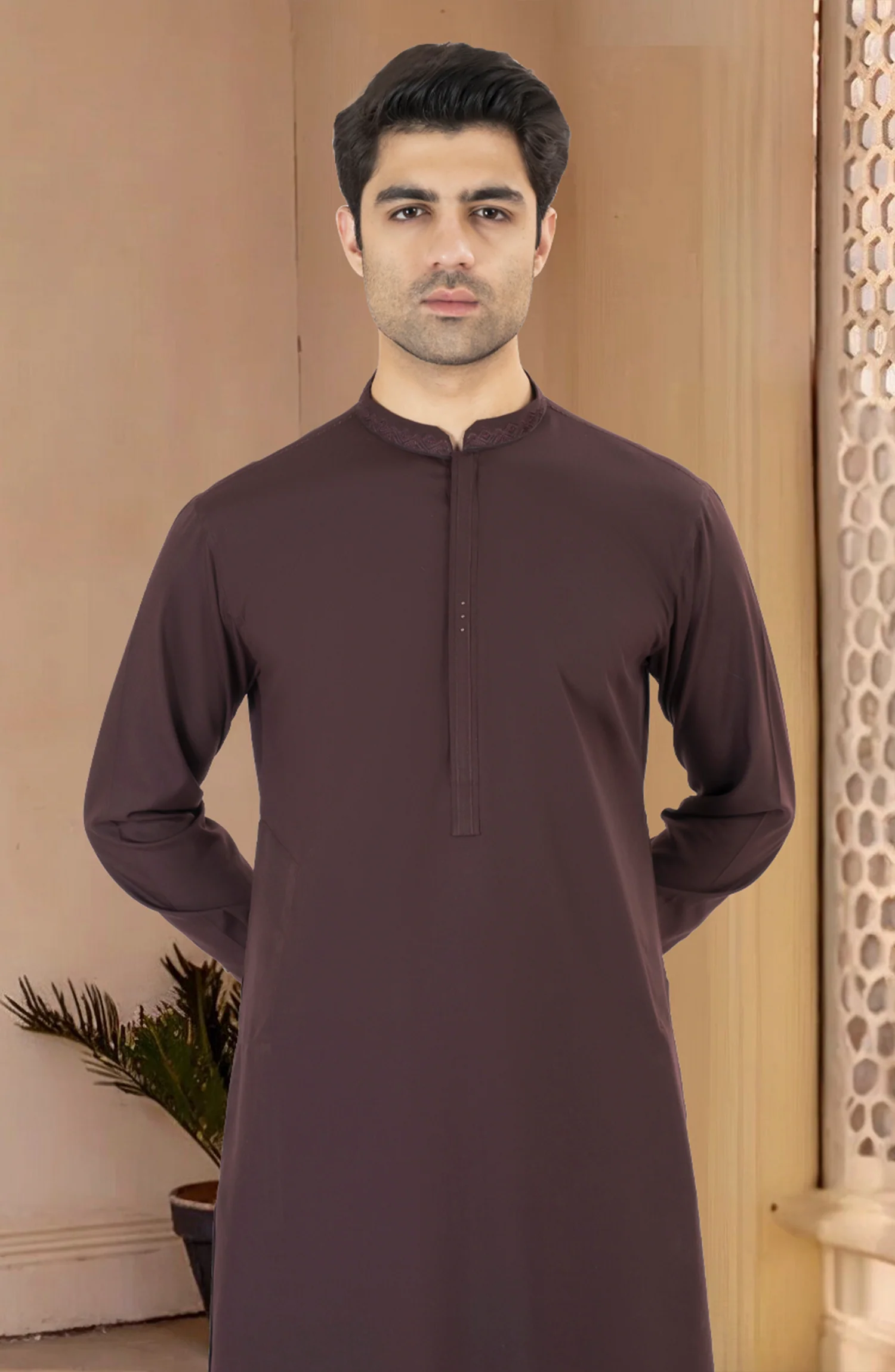 MAROON BLENDED EMBROIDERED KAMEEZ SHALWAR - Image 2