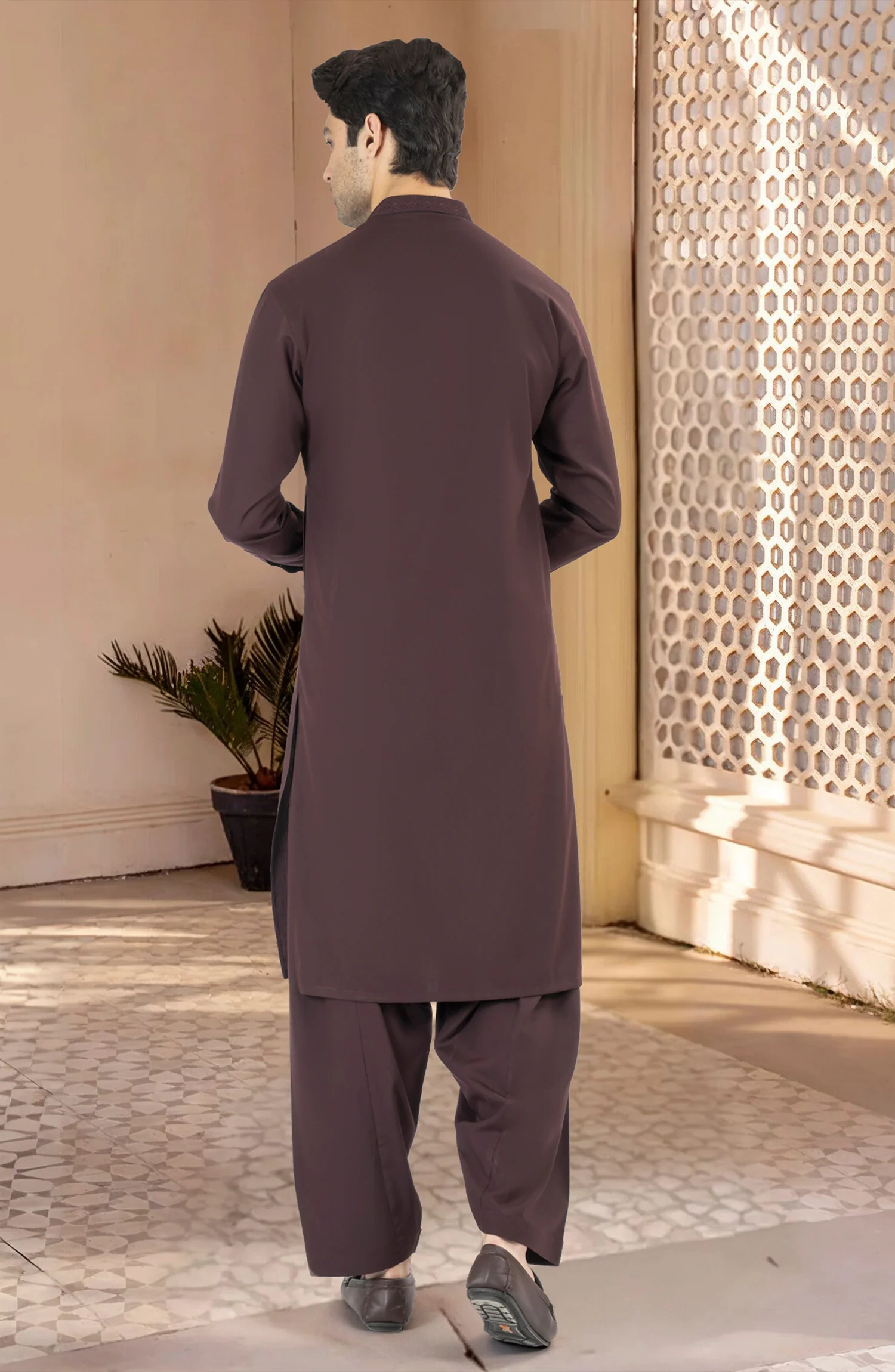 MAROON BLENDED EMBROIDERED KAMEEZ SHALWAR - Image 6