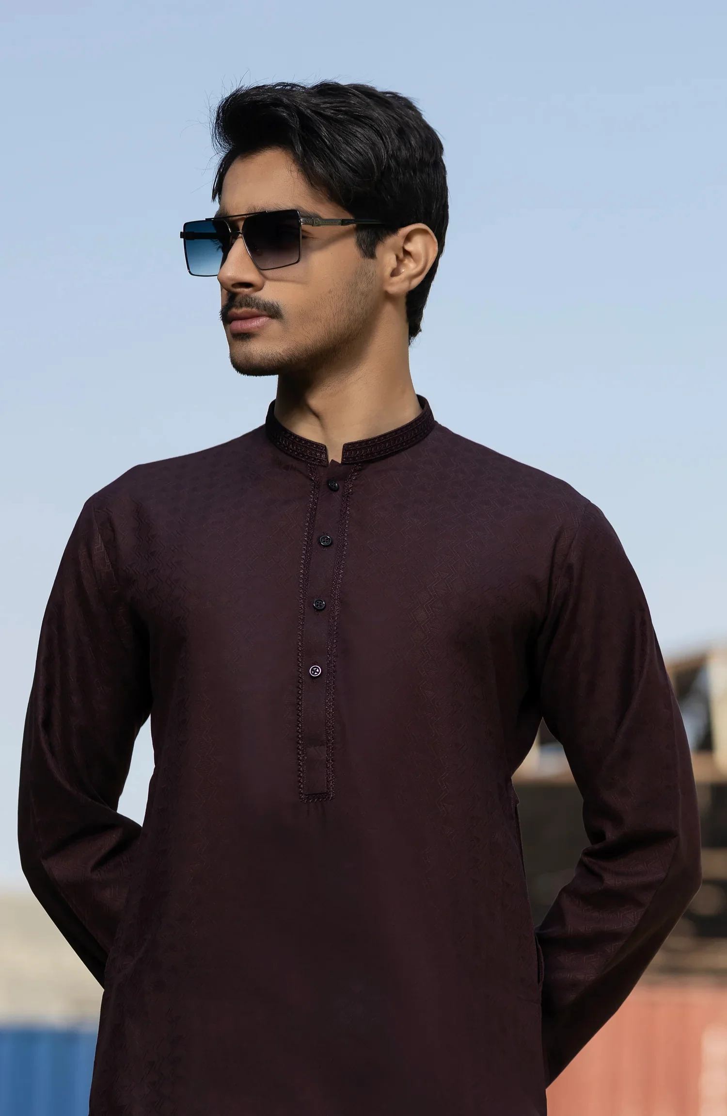 MAROON BLENDED EMBROIDERED KURTA - Image 6
