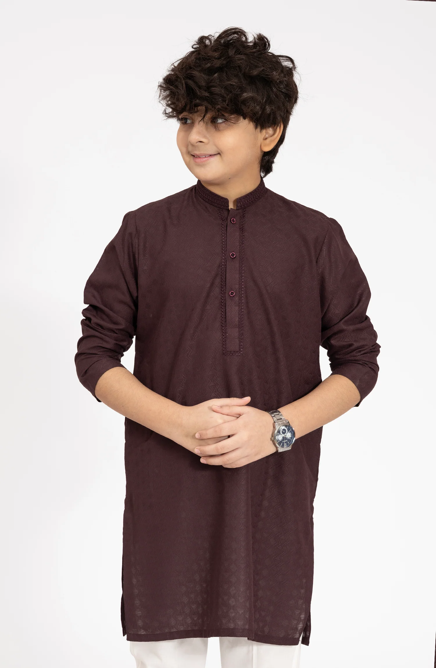 MAROON BLENDED EMBROIDERED KURTA - Image 2