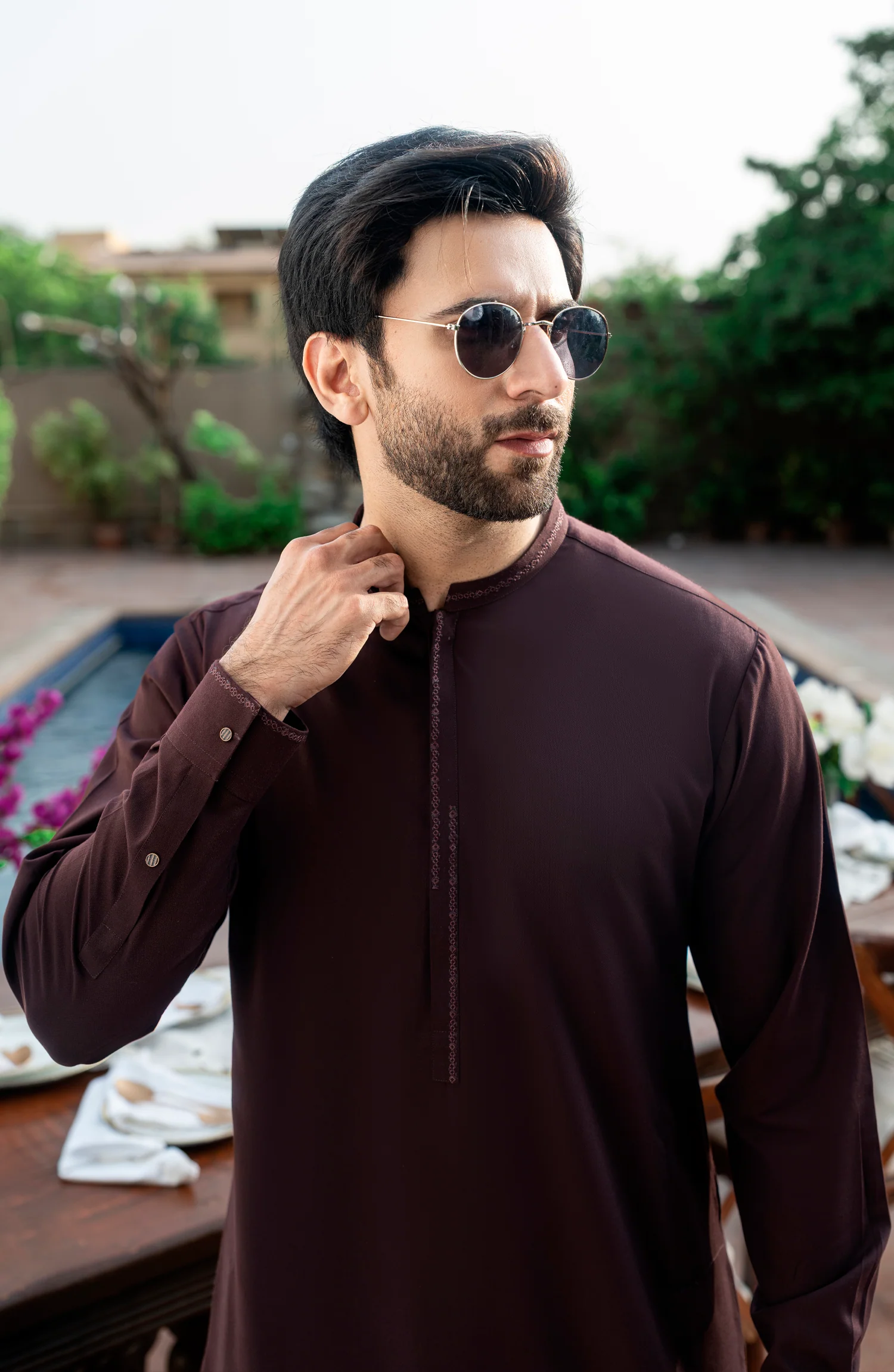 MAROON EMBROIDERED BLENDED KAMEEZ SHALWAR - Image 2