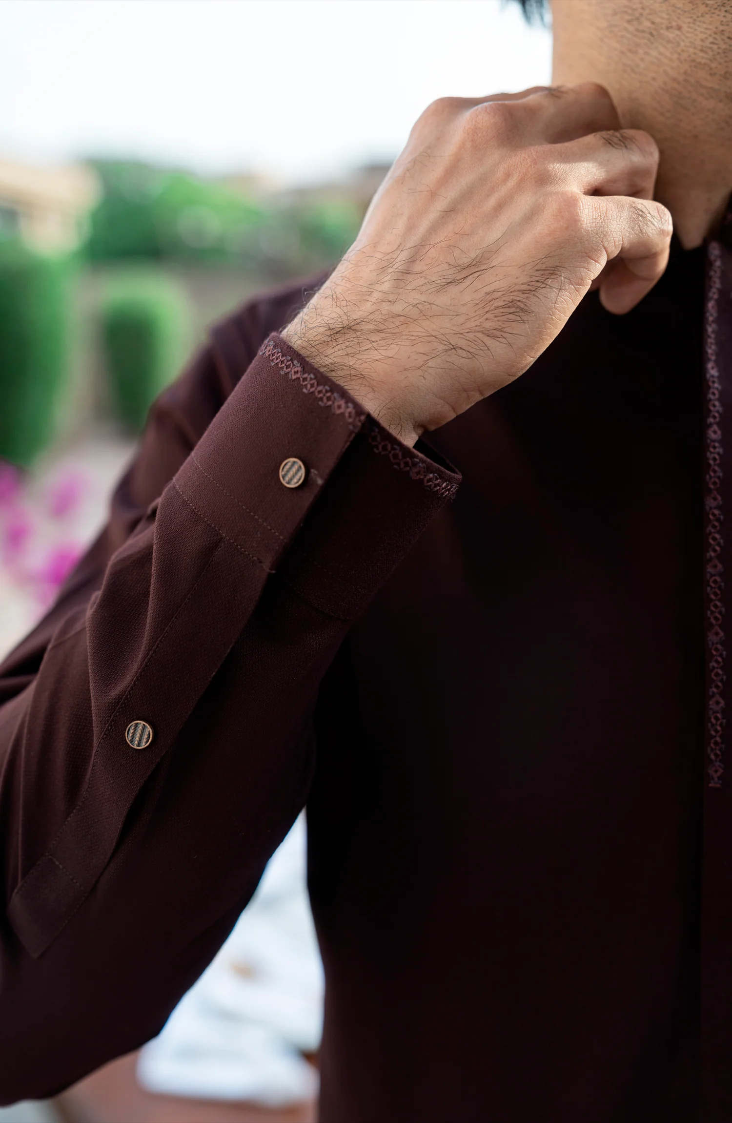 MAROON EMBROIDERED BLENDED KAMEEZ SHALWAR - Image 6