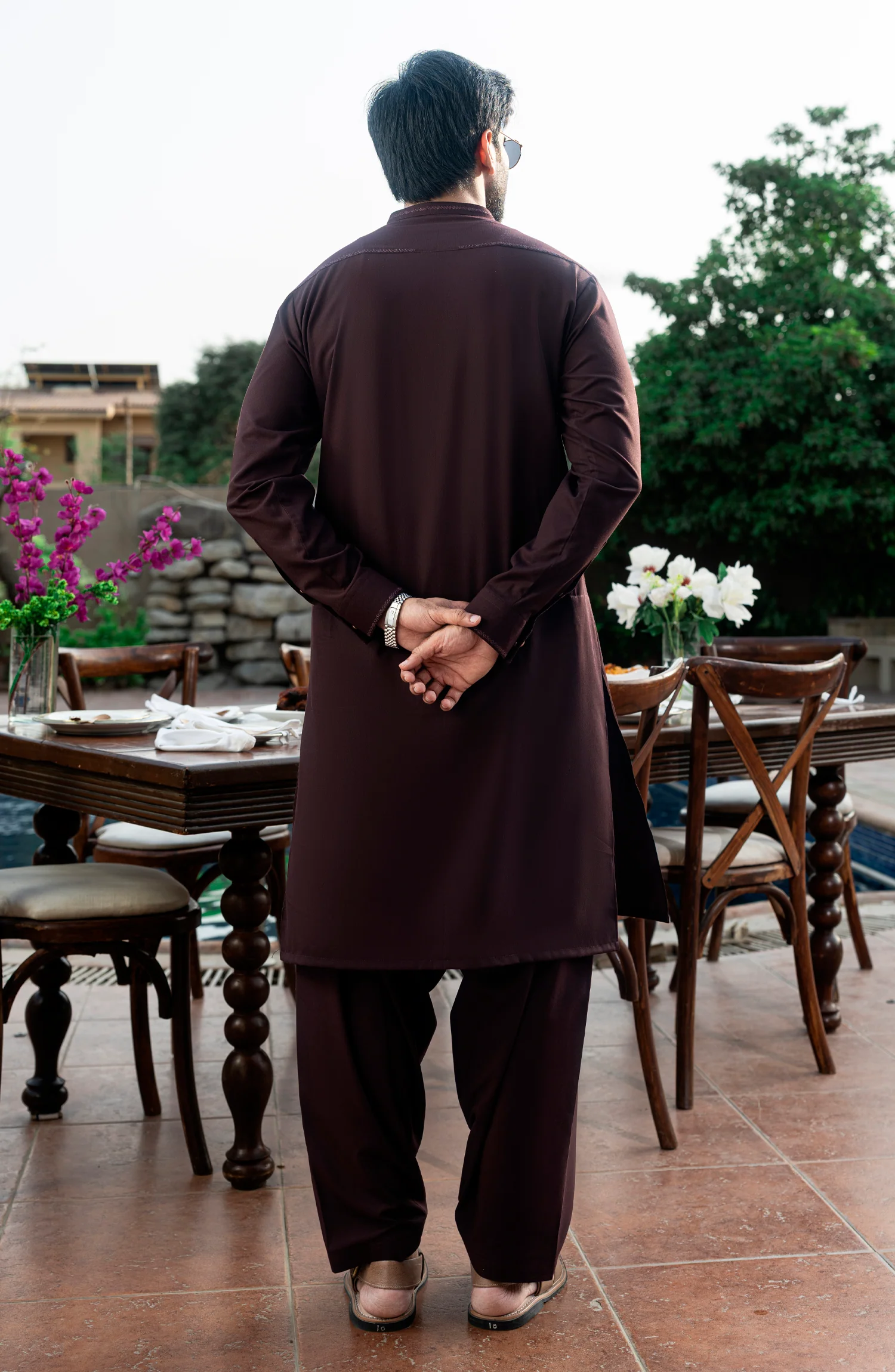 MAROON EMBROIDERED BLENDED KAMEEZ SHALWAR - Image 7