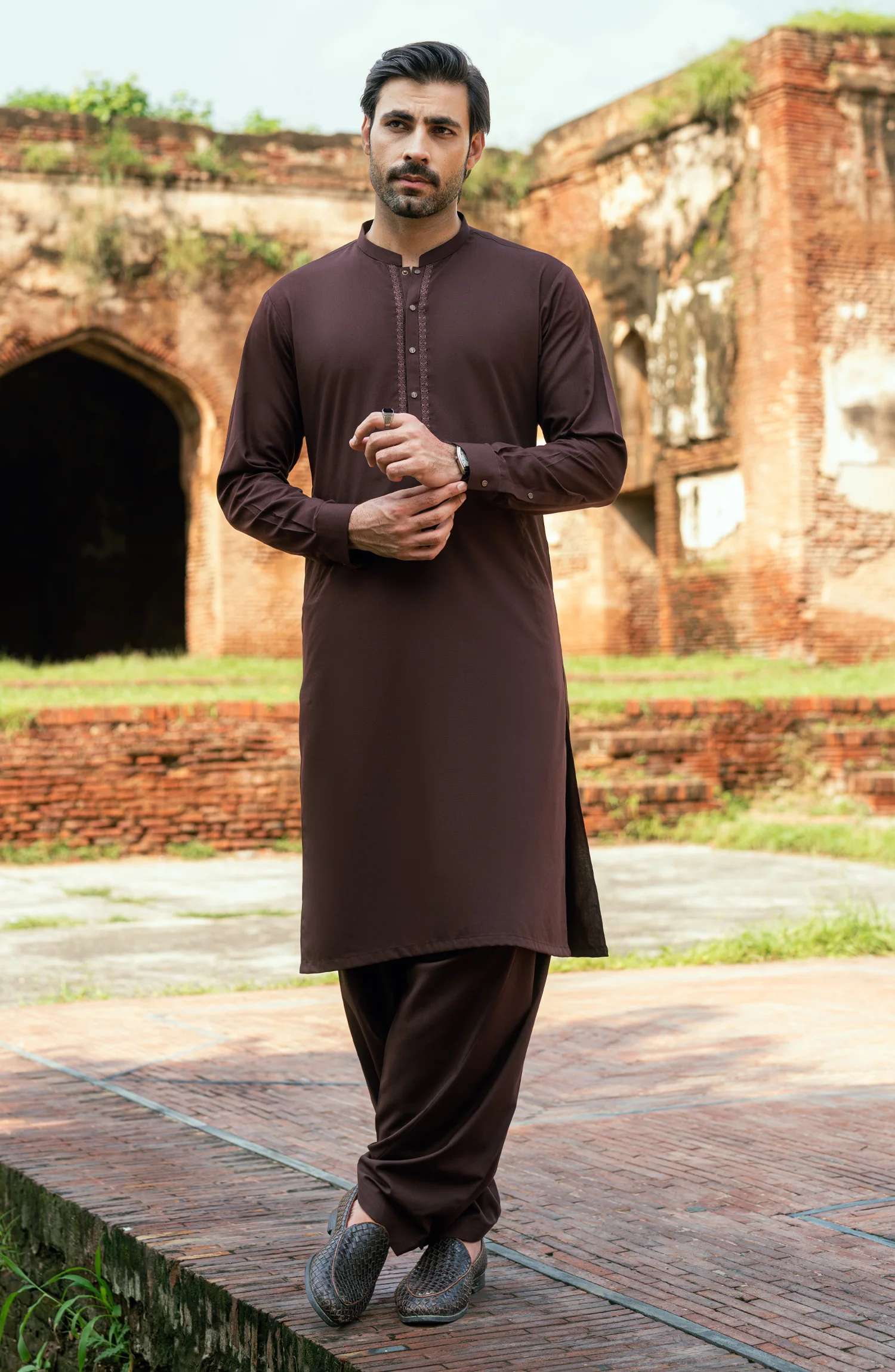 MAROON EMBROIDERED BLENDED KAMEEZ SHALWAR