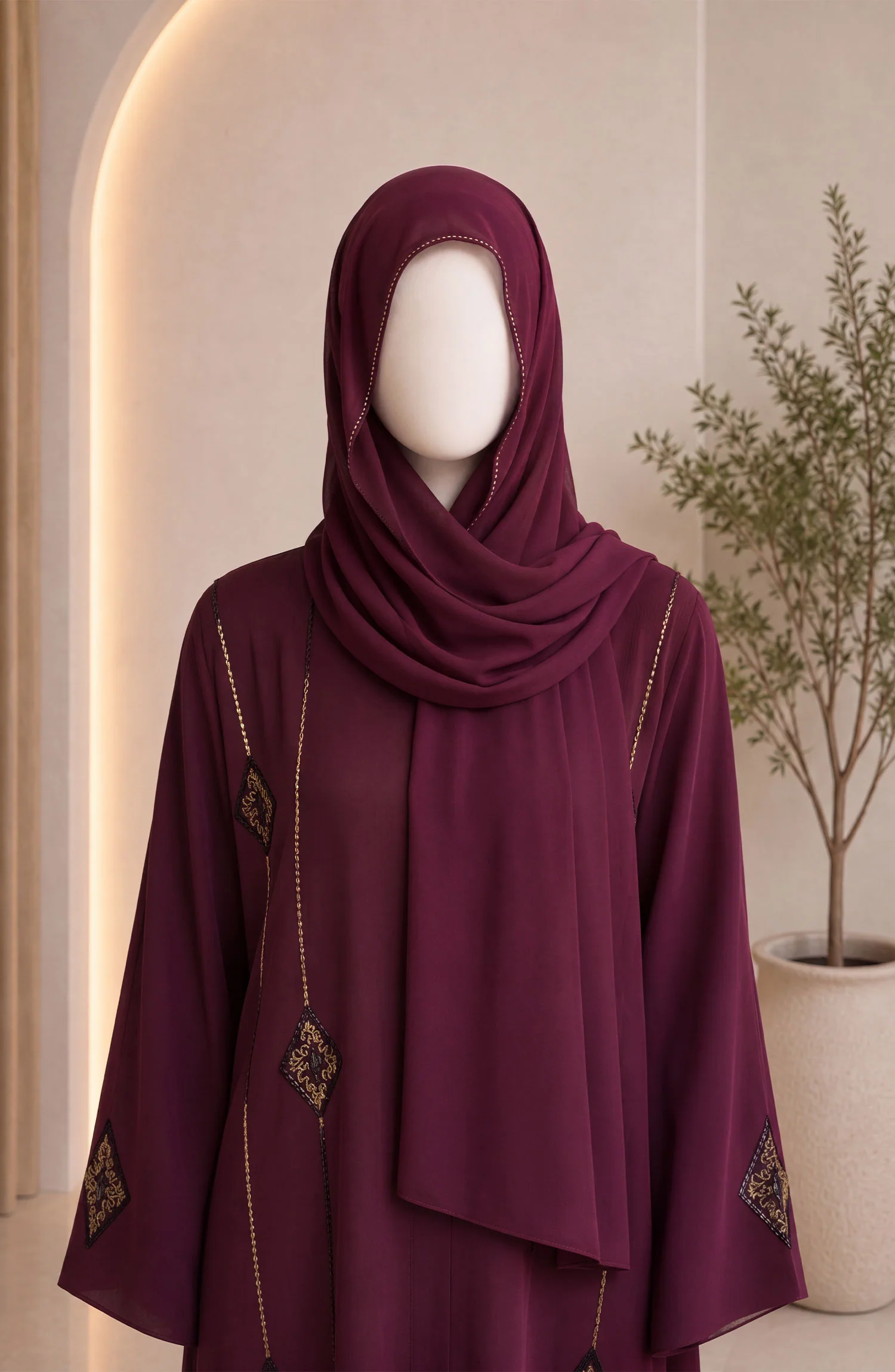 MAROON FORMAL FESTIVE ABAYA - Image 2