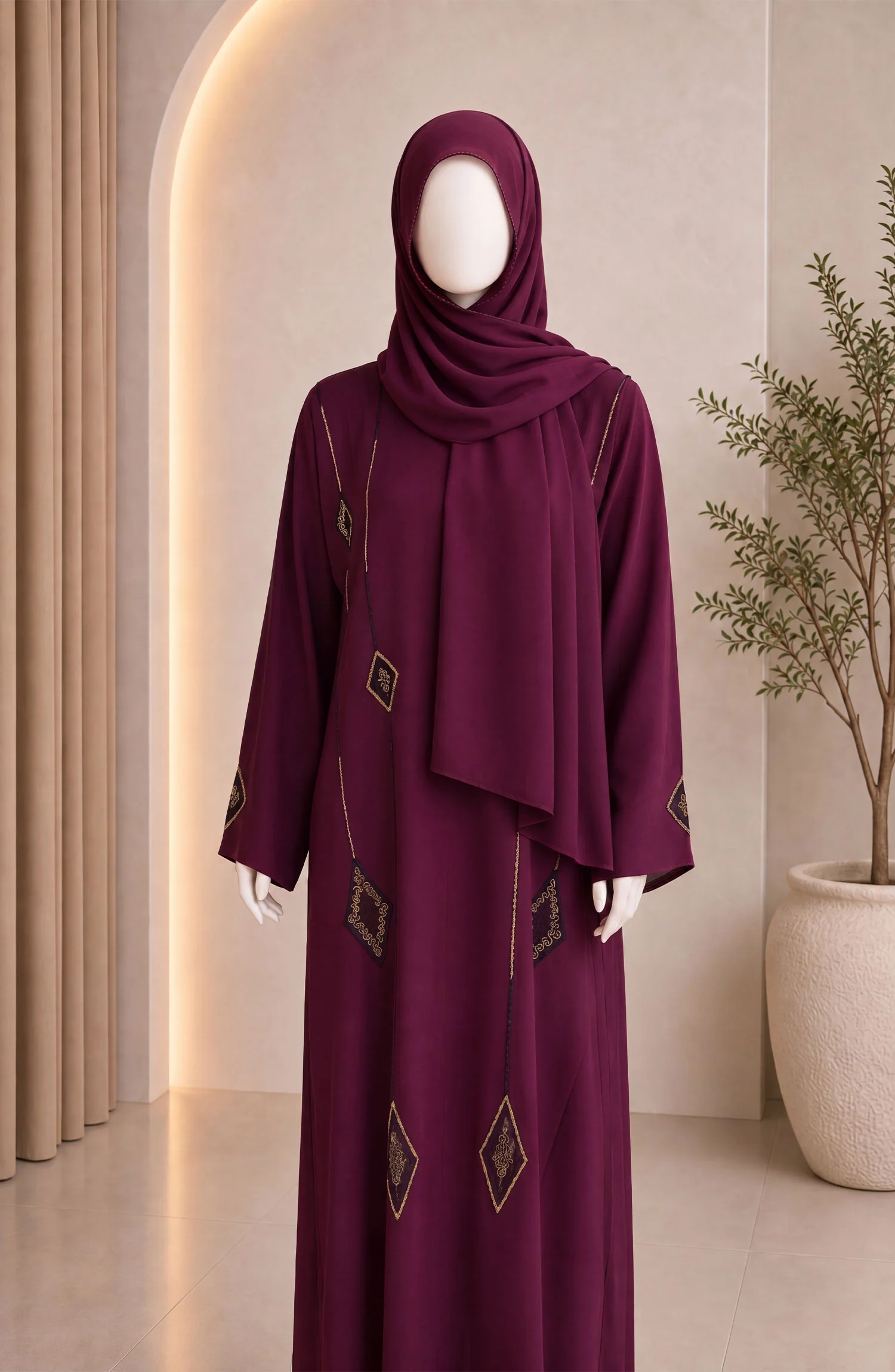 MAROON FORMAL FESTIVE ABAYA - Image 5