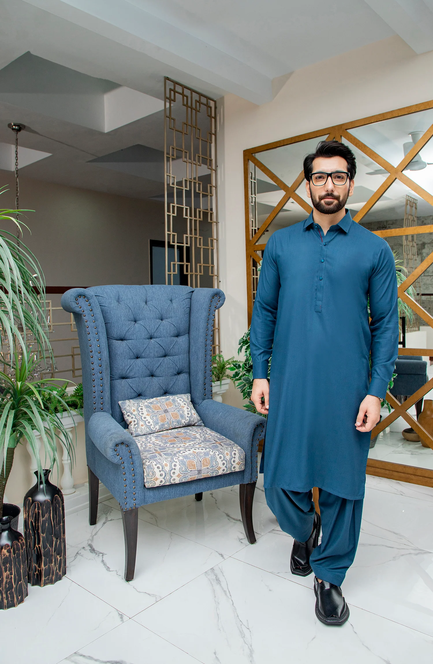 MEN CASUAL KAMEEZ SHALWAR SEE GREEN - Image 2