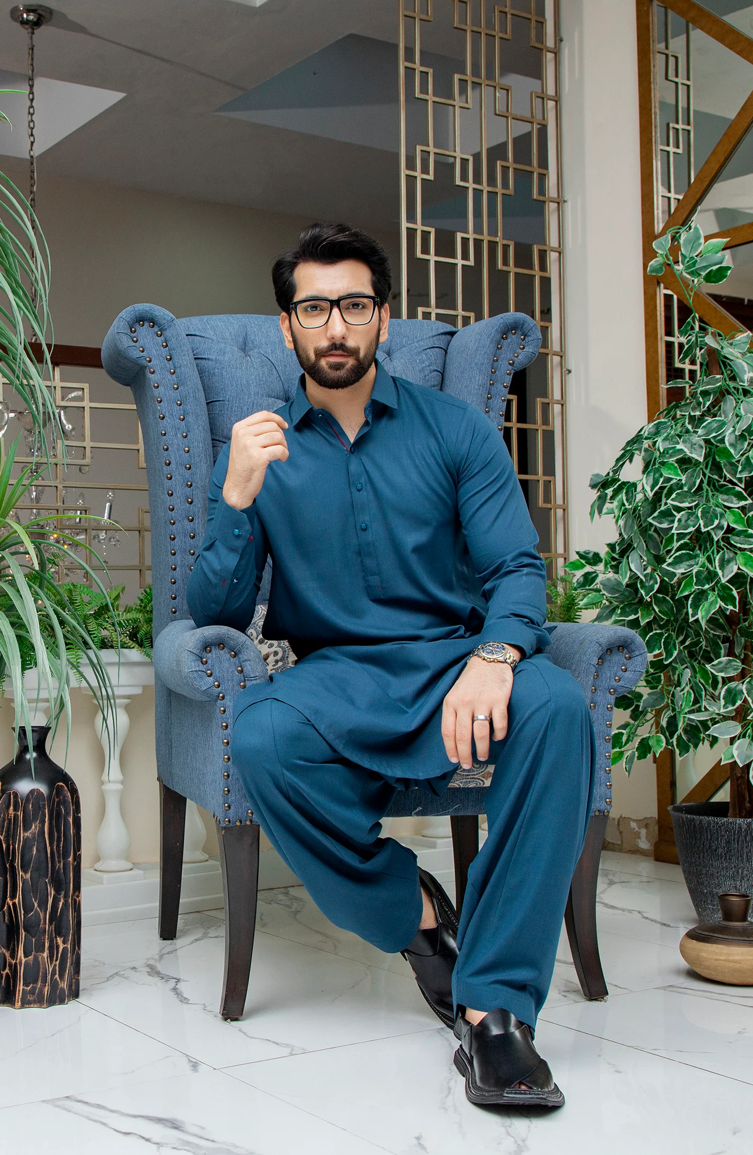 MEN CASUAL KAMEEZ SHALWAR SEE GREEN - Image 3