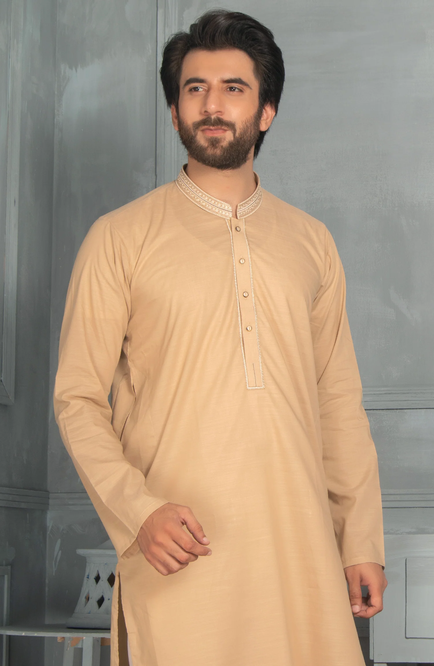 MEN EMBROIDERY FORMAL KURTA BRONZE - Image 2