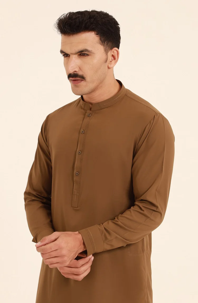 MEN KAMEEZ SHALWAR BROWN - Image 2