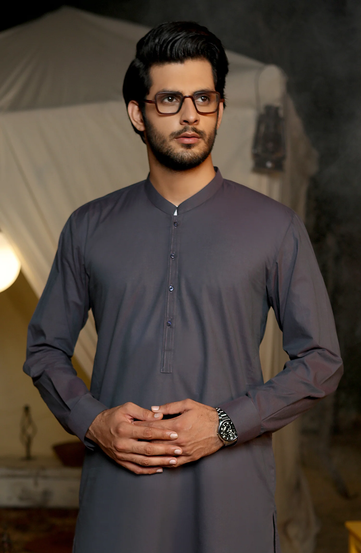 MEN KAMEEZ SHALWAR CASUAL DARK PURPLE - Image 2