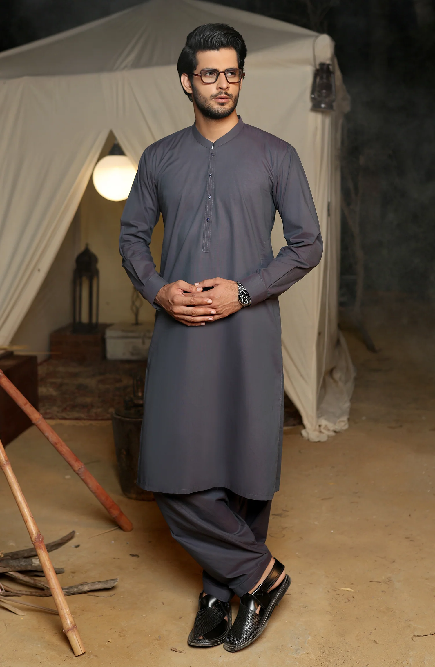 MEN KAMEEZ SHALWAR CASUAL DARK PURPLE - Image 3