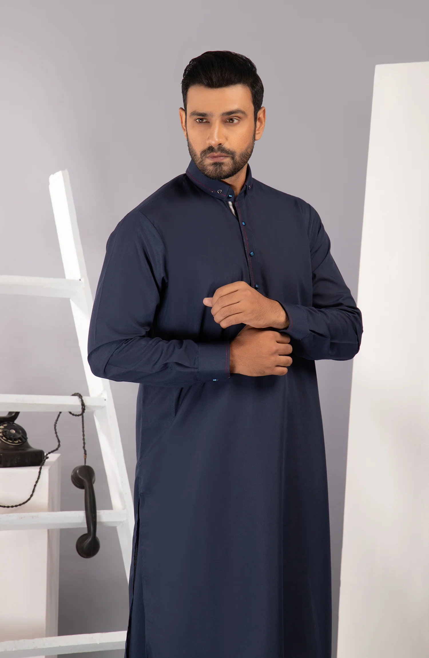 MEN KAMEEZ SHALWAR CASUAL NAVY BLUE - Image 2