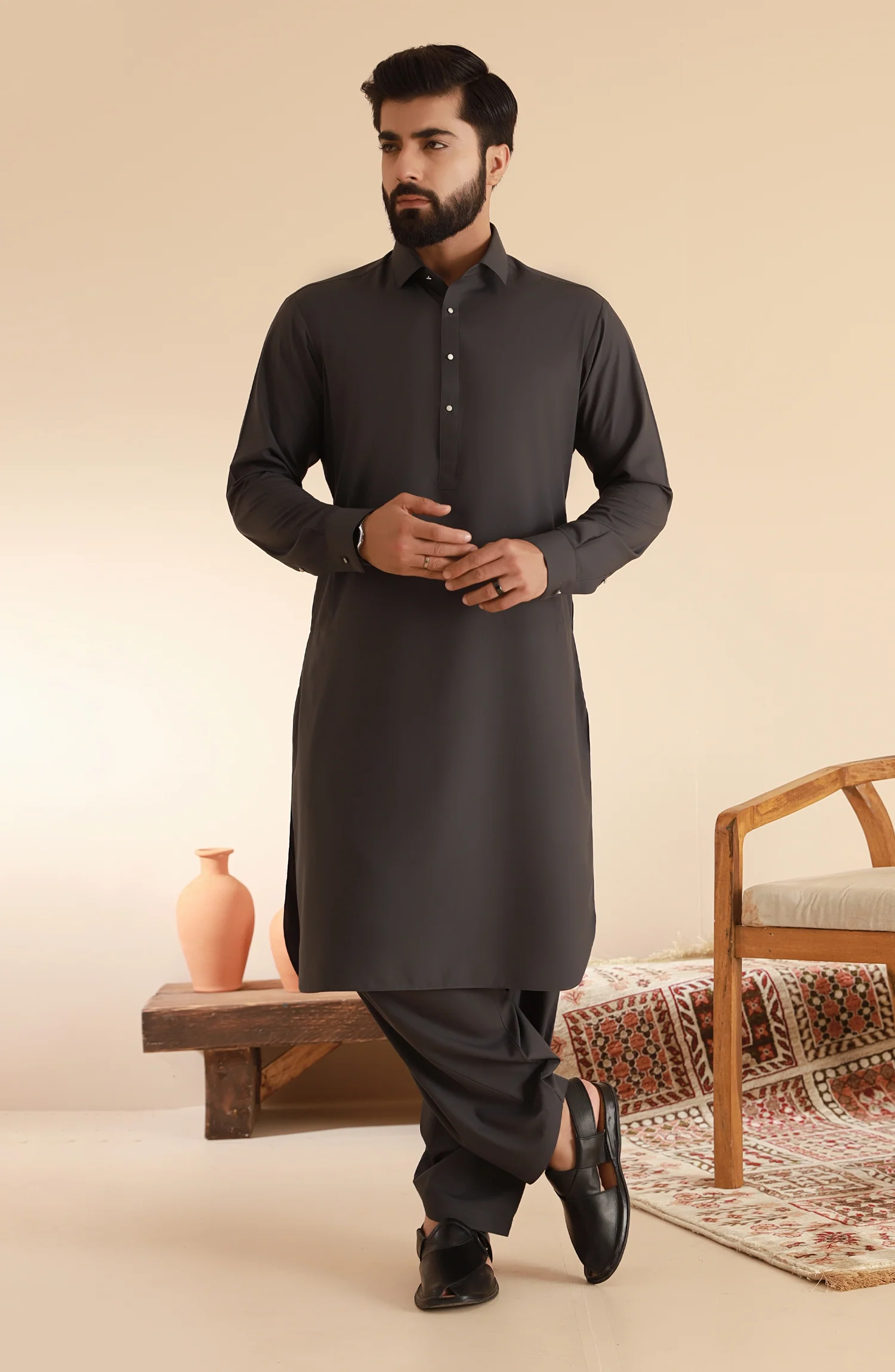 MEN KAMEEZ SHALWAR CHARCOAL