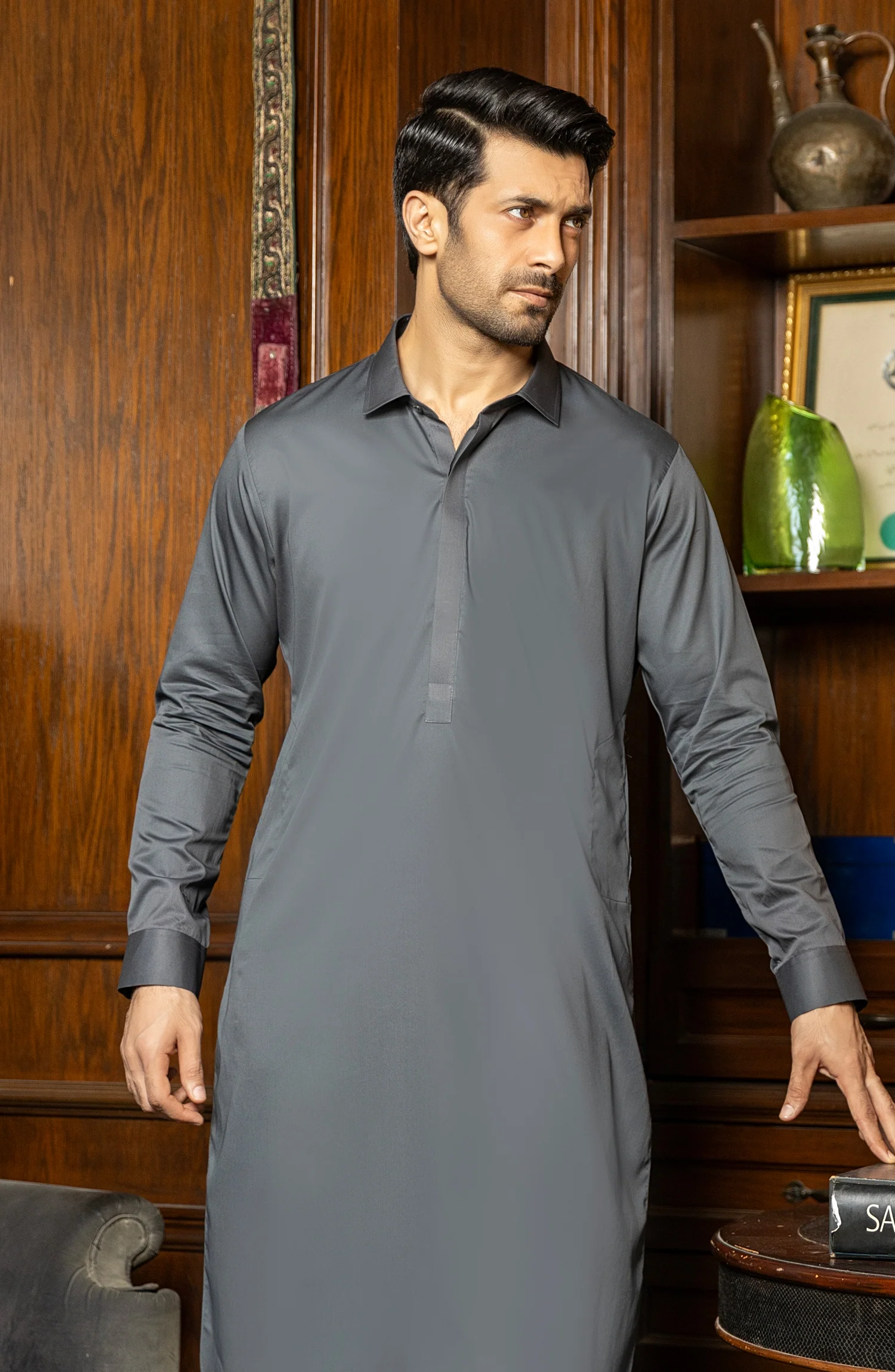 MEN KAMEEZ SHALWAR CHARCOAL - Image 2