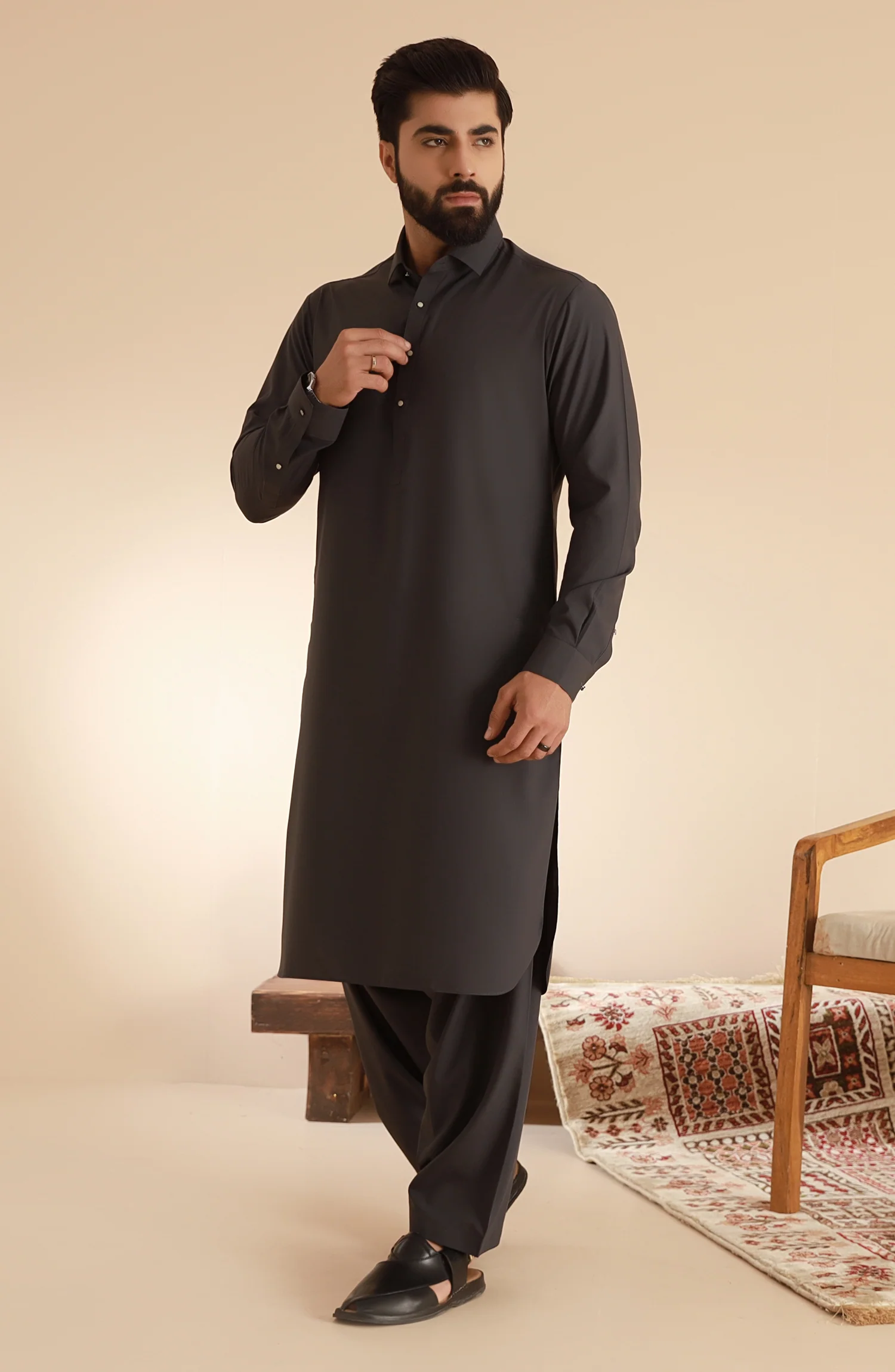 MEN KAMEEZ SHALWAR CHARCOAL - Image 2