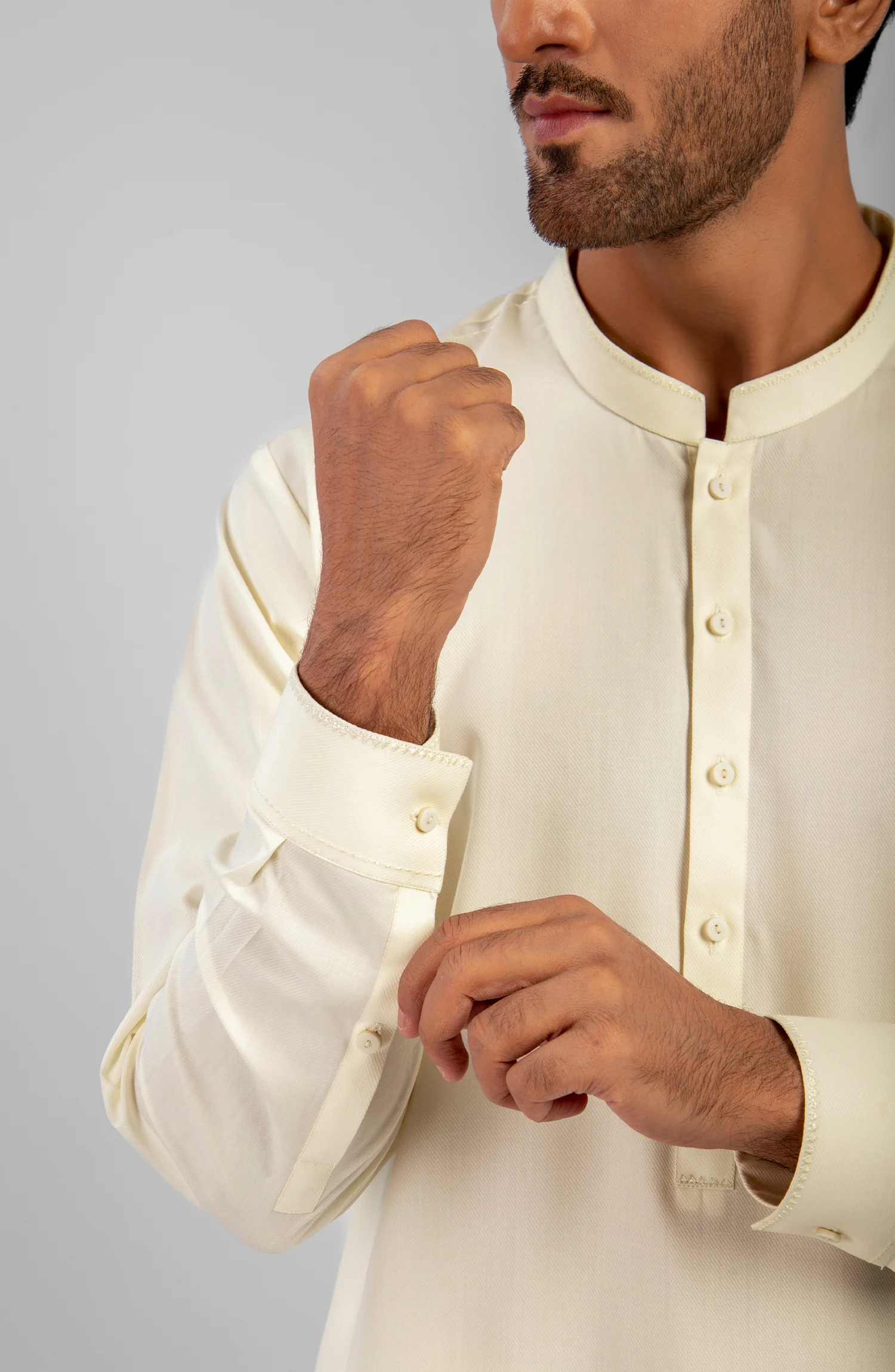 MEN KAMEEZ SHALWAR EMBROIDERED CREAM - Image 2