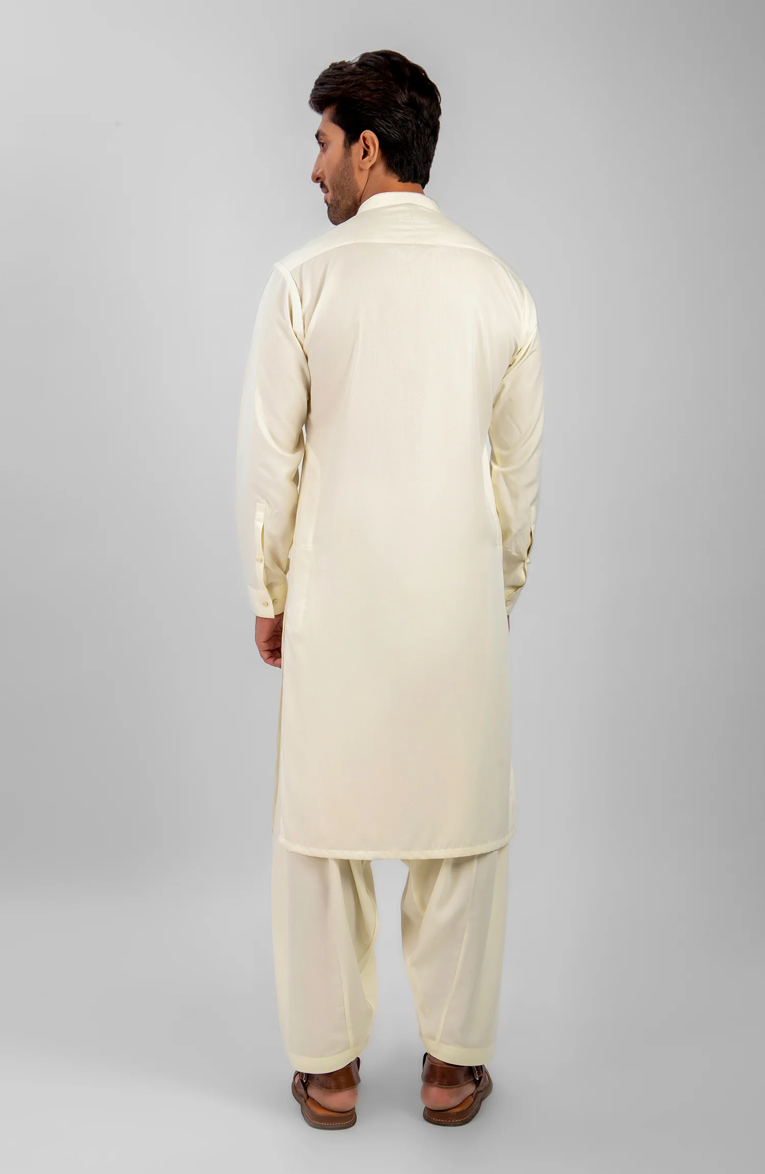 MEN KAMEEZ SHALWAR EMBROIDERED CREAM - Image 3