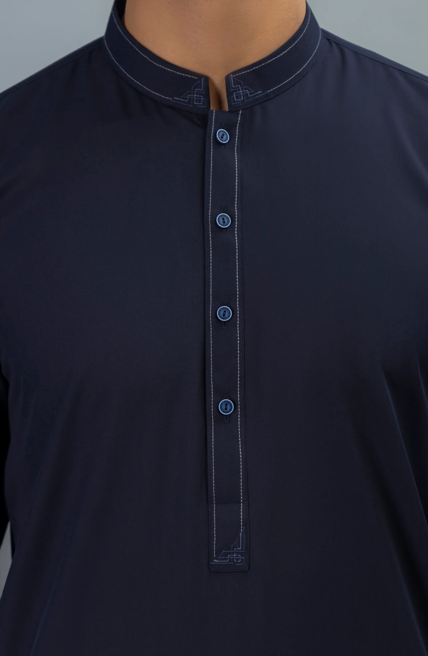 MEN KAMEEZ SHALWAR EMBROIDERED NAVY BLUE - Image 2
